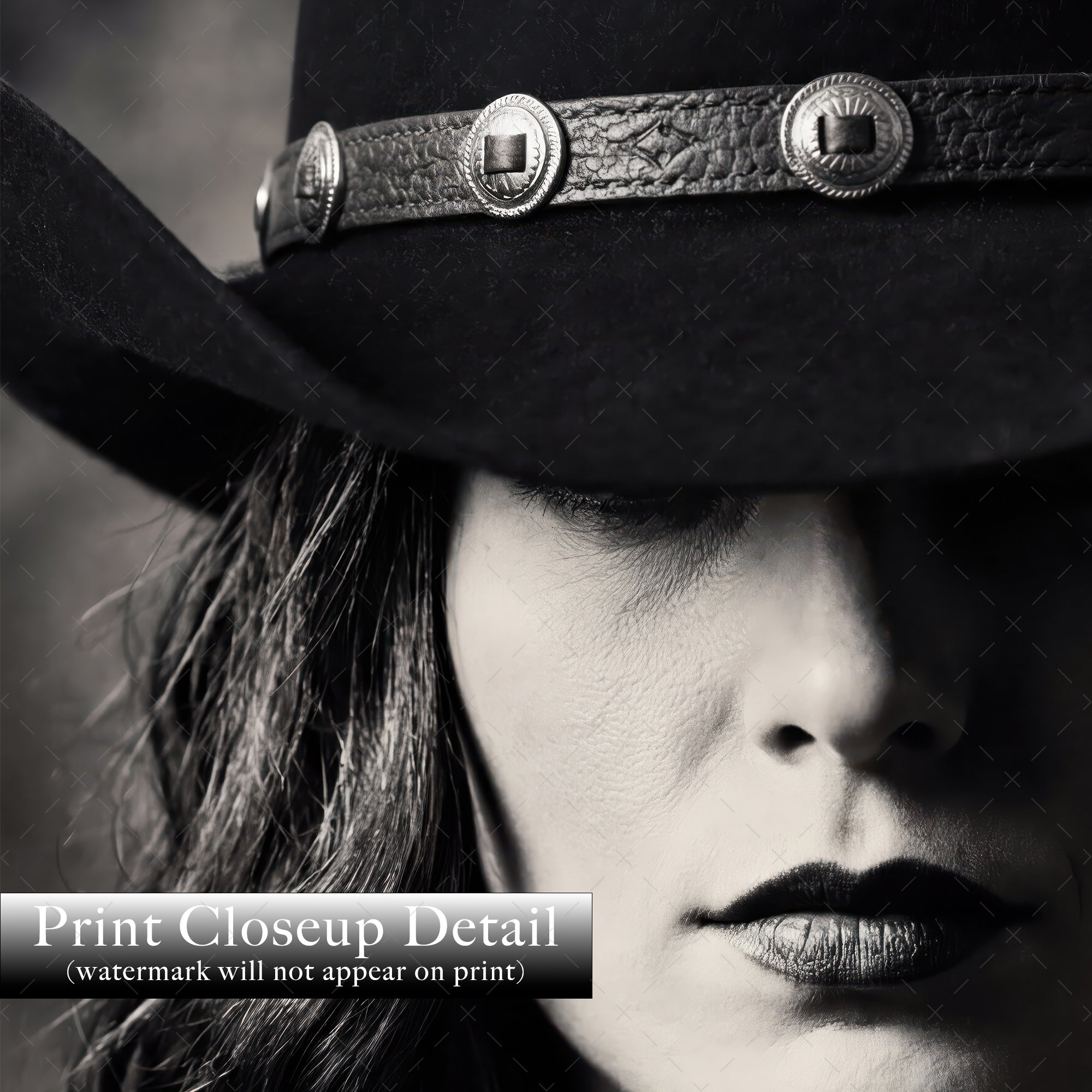 Cowgirl in Cowboy Hat: Western Black & White Photo Style Art Print