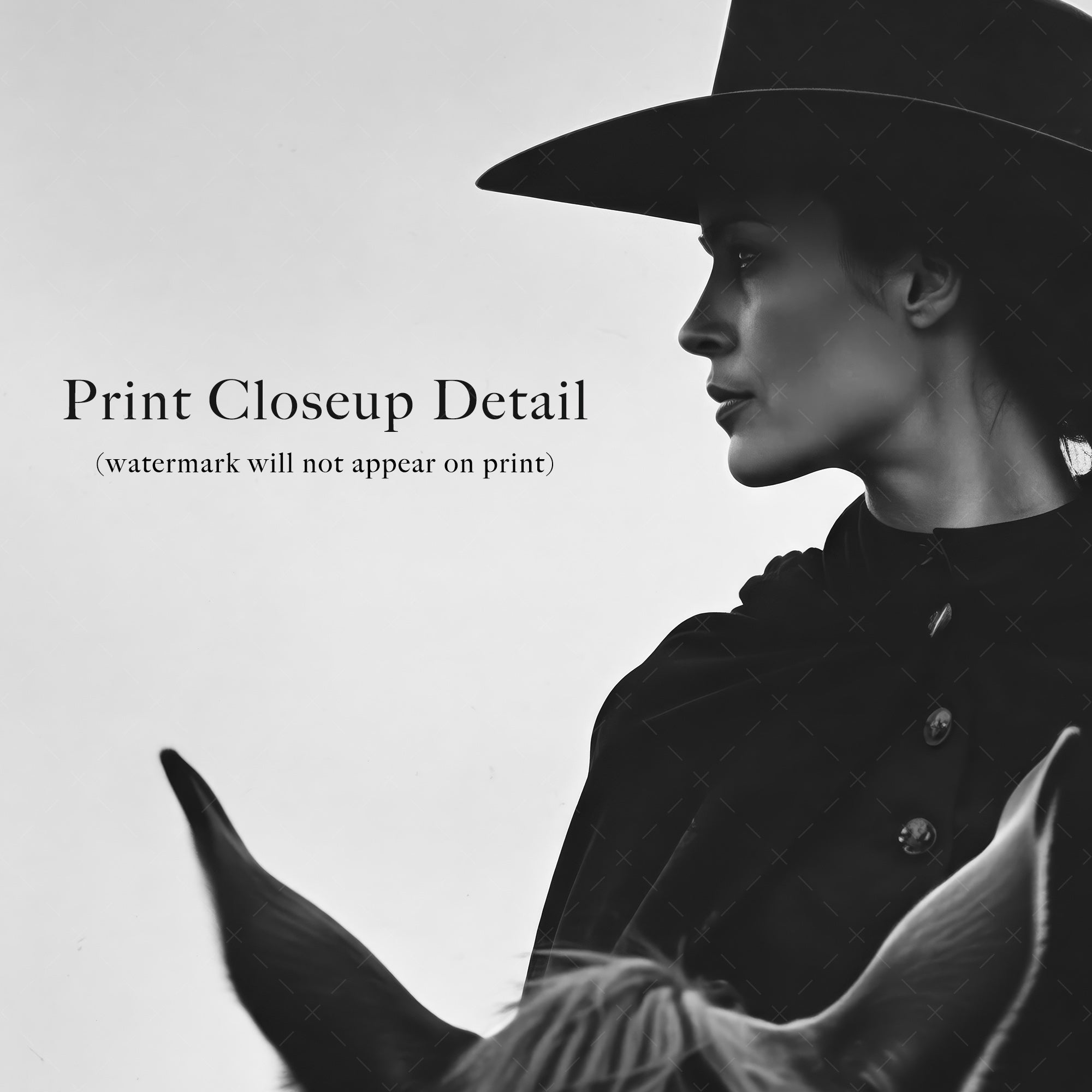 Cowgirl Rider: Western Woman on Horseback - Black & White Photo Style Art Print