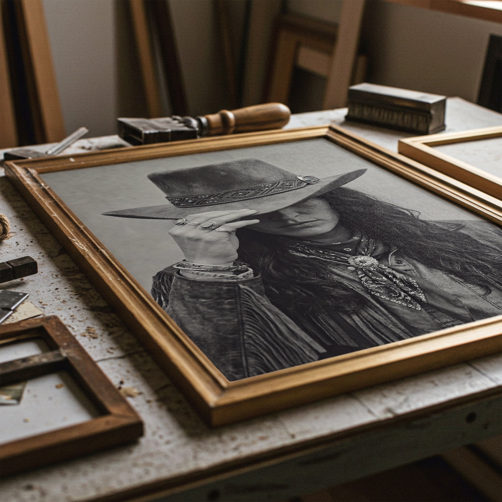 Cowgirl Tipping Her Hat: Western Photo Style Art Print