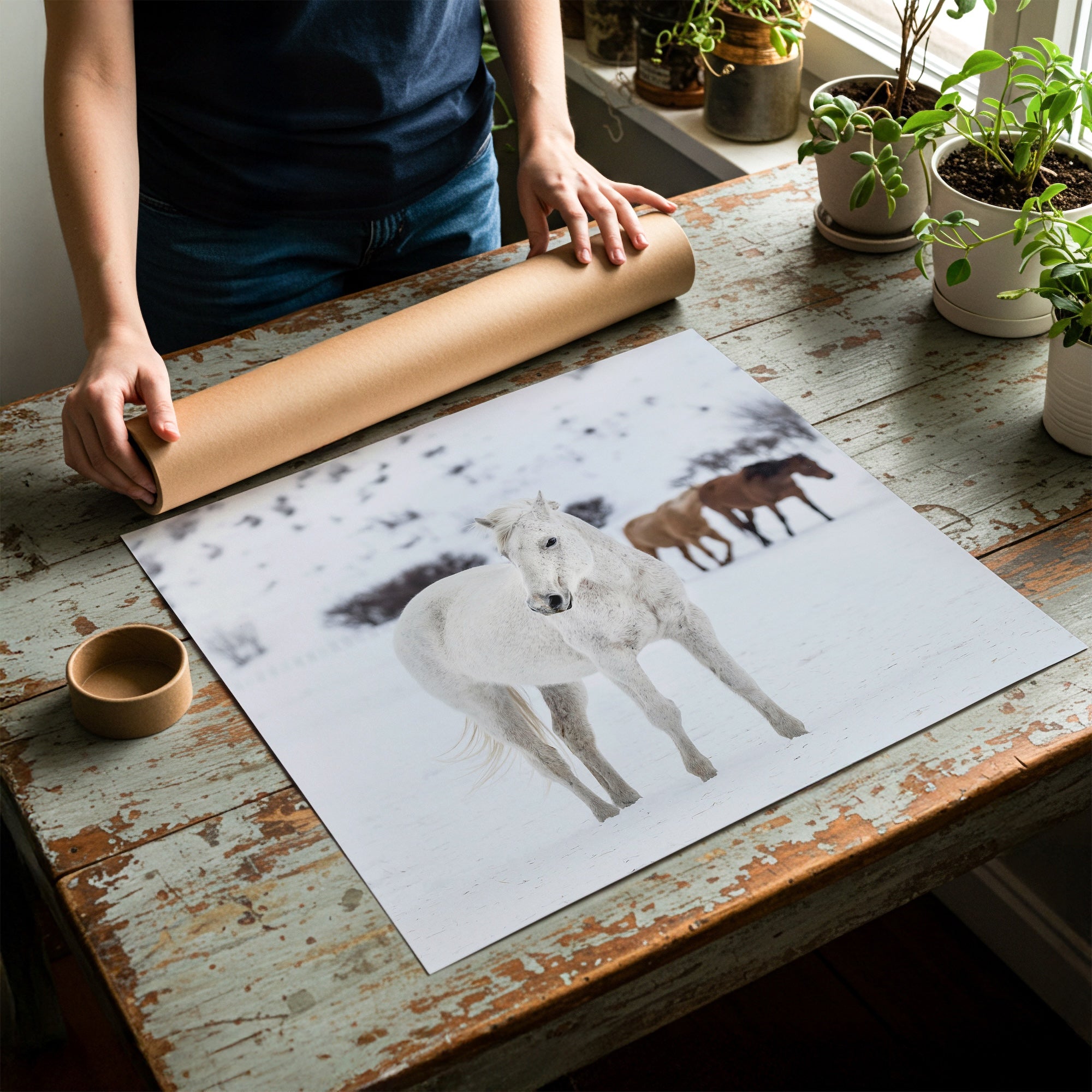 Curious Snow Horse: Whimsical Western Photograph (Art Print)