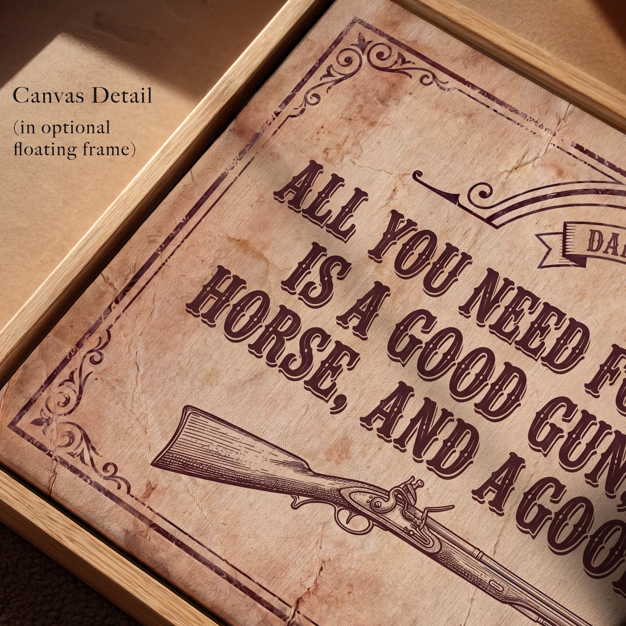 [SOLD OUT] Daniel Boone Quote: All You Need for Happiness Is a Good Gun, a Good Horse, and a Good Wife - Funny Vintage Old West Art Print
