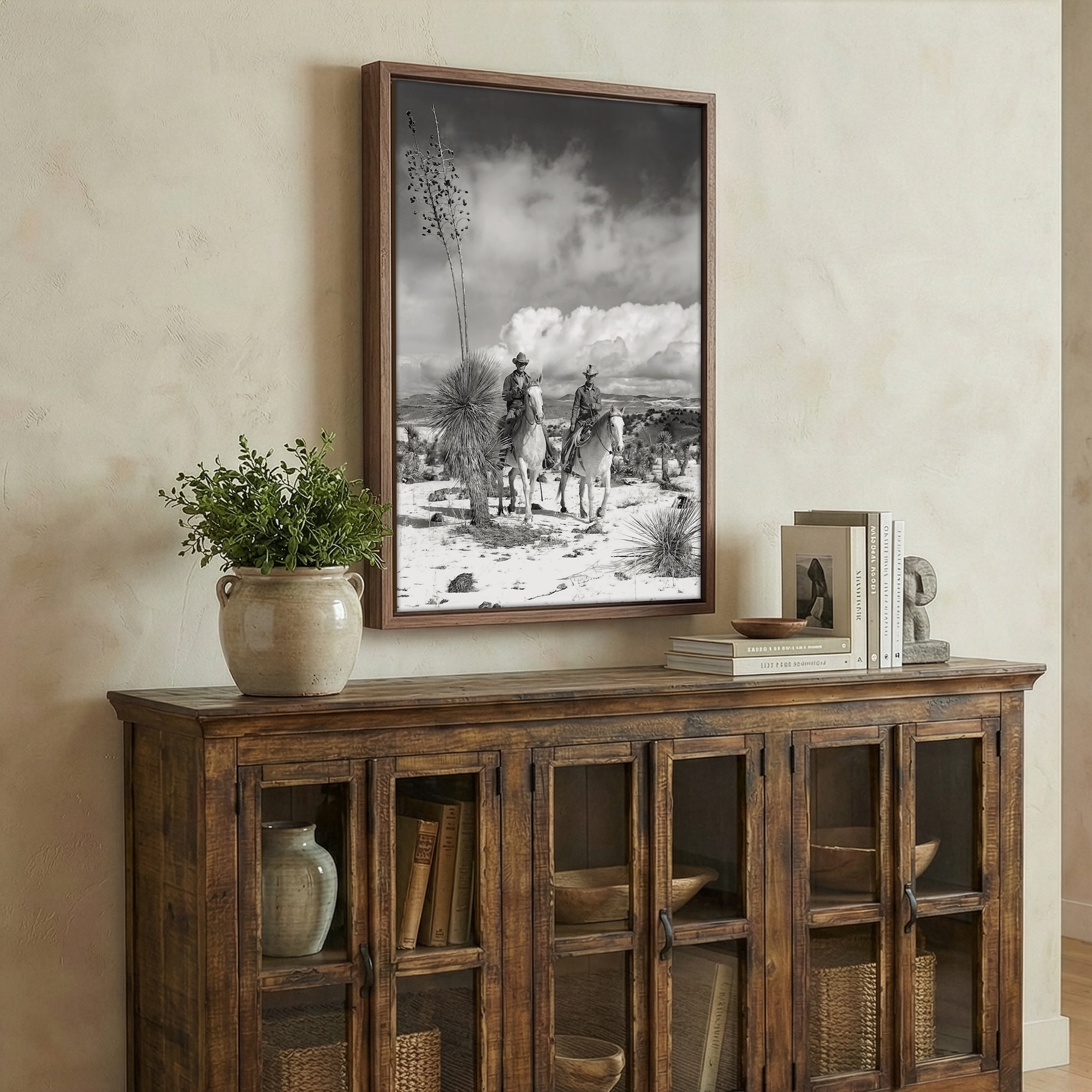 Desert Cowboys on Horseback: Vintage Western Black & White Photograph (Art Print)