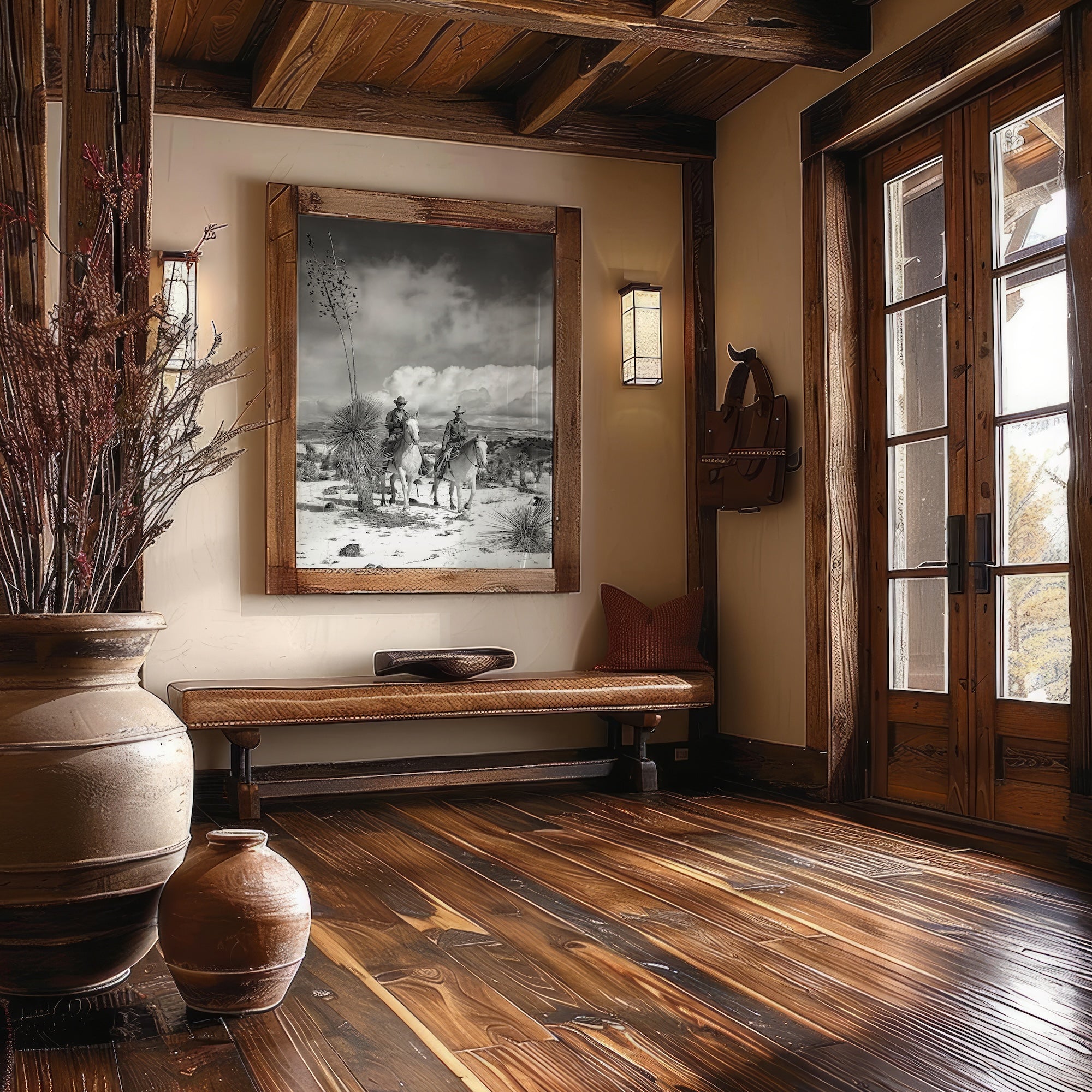 Desert Cowboys on Horseback: Vintage Western Black & White Photograph (Art Print)