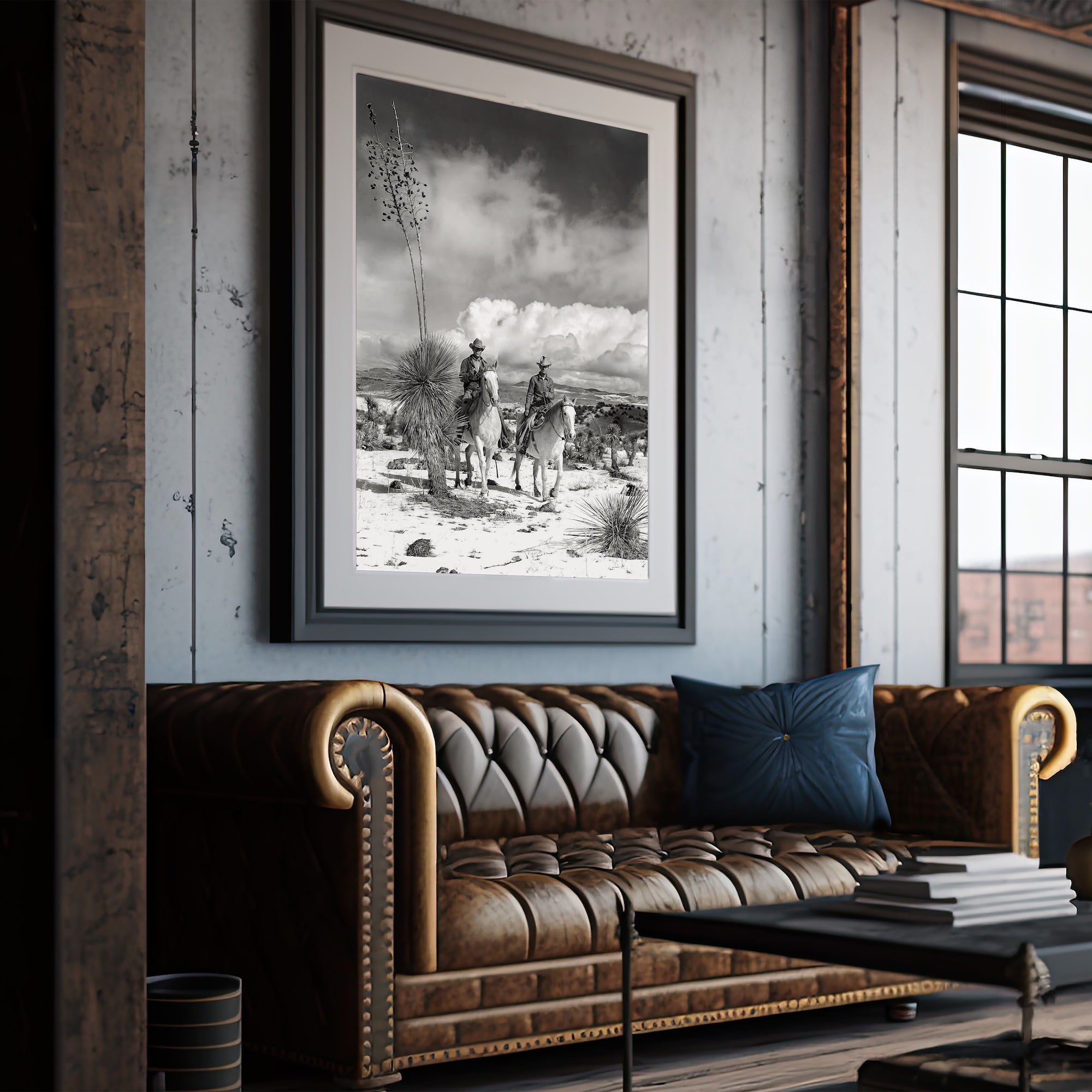 Desert Cowboys on Horseback: Vintage Western Black & White Photograph (Art Print)