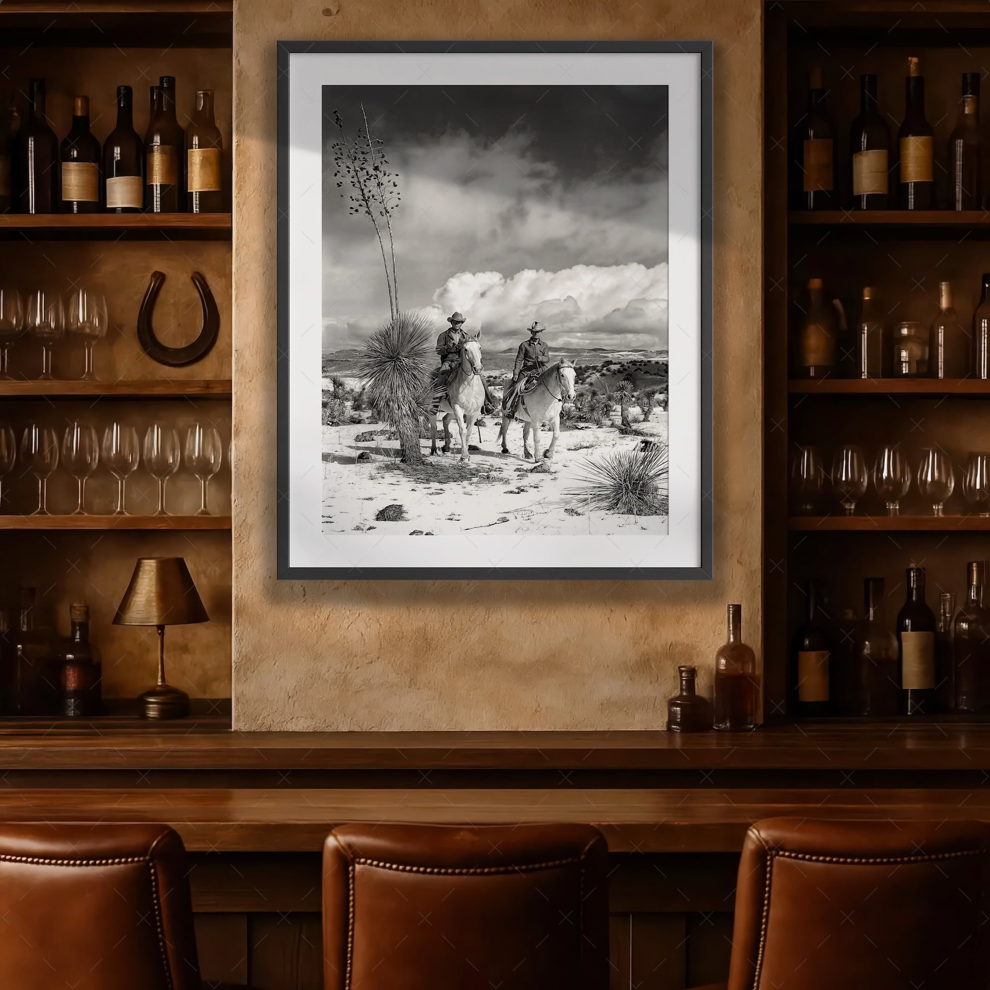 Desert Cowboys on Horseback: Vintage Western Black & White Photograph (Art Print)