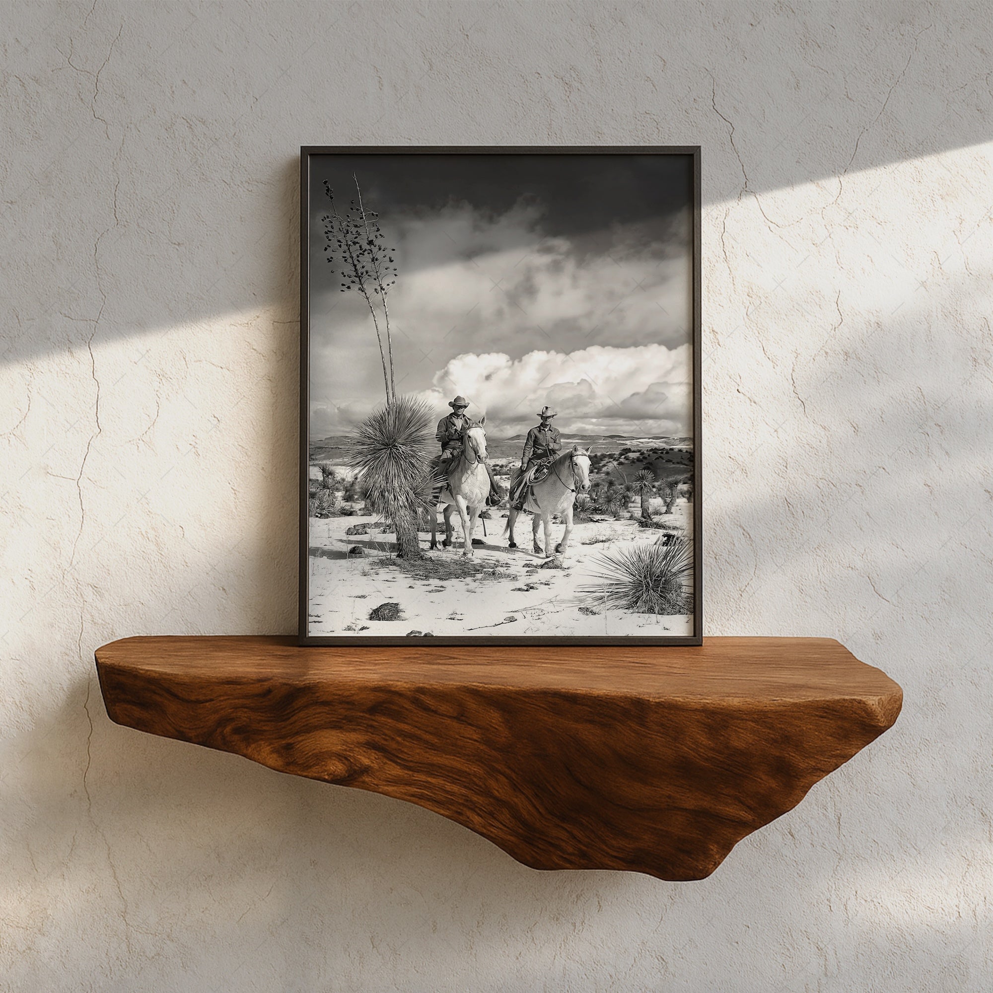 Desert Cowboys on Horseback: Vintage Western Black & White Photograph (Art Print)