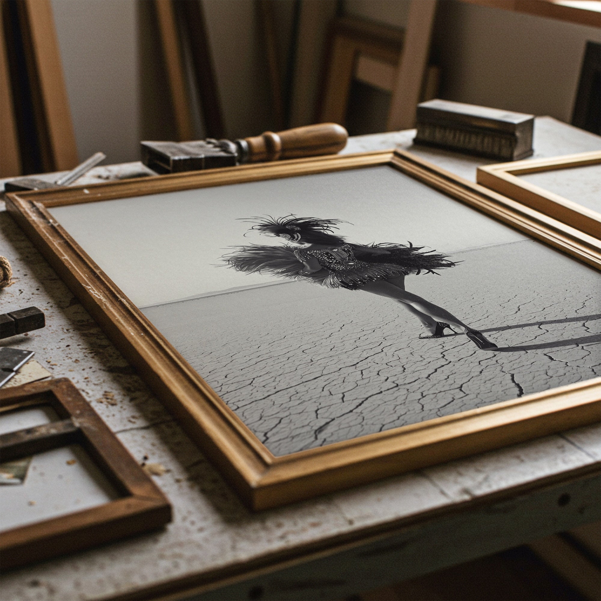 Las Vegas Showgirl: Black & White Desert Art Print