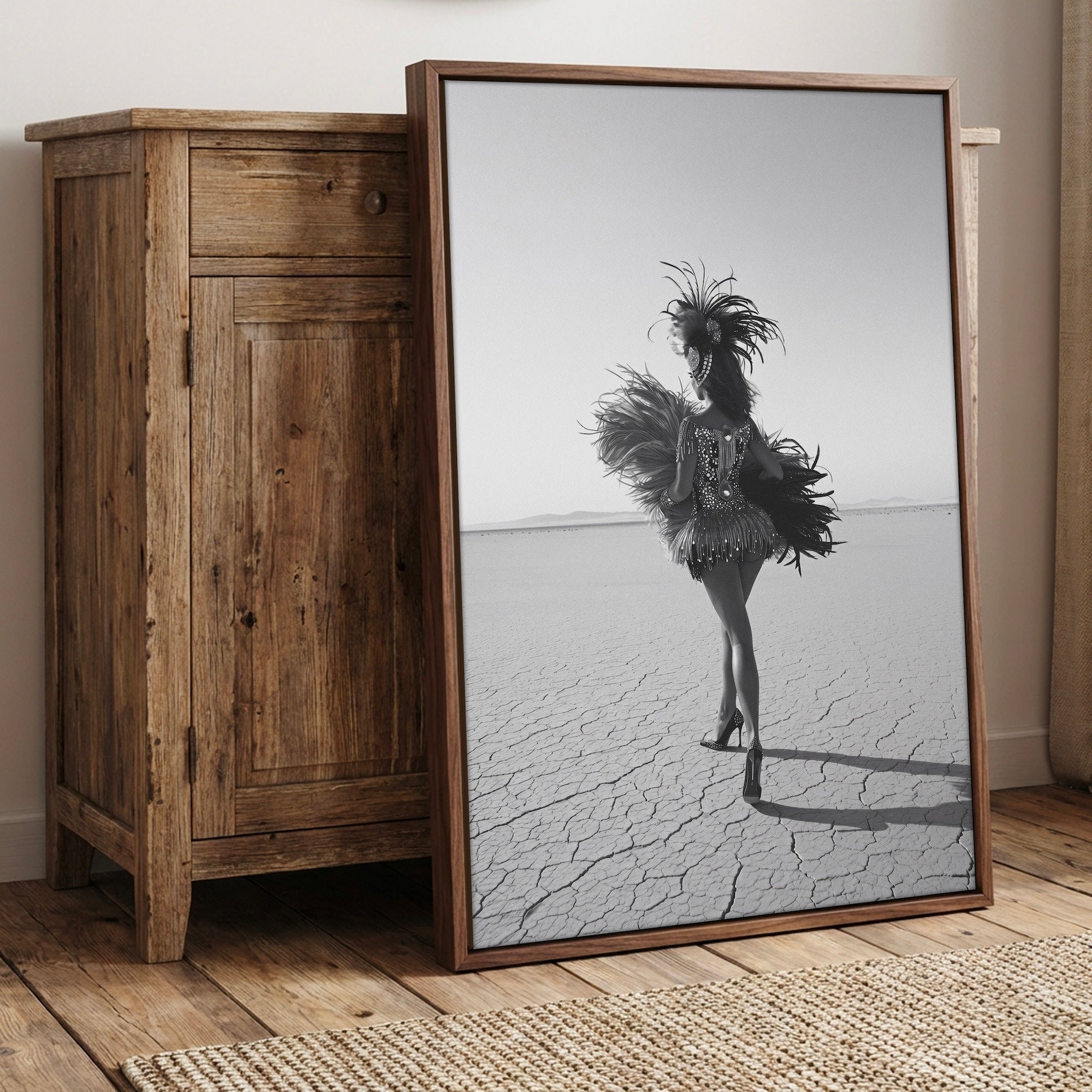 Las Vegas Showgirl: Black & White Desert Art Print