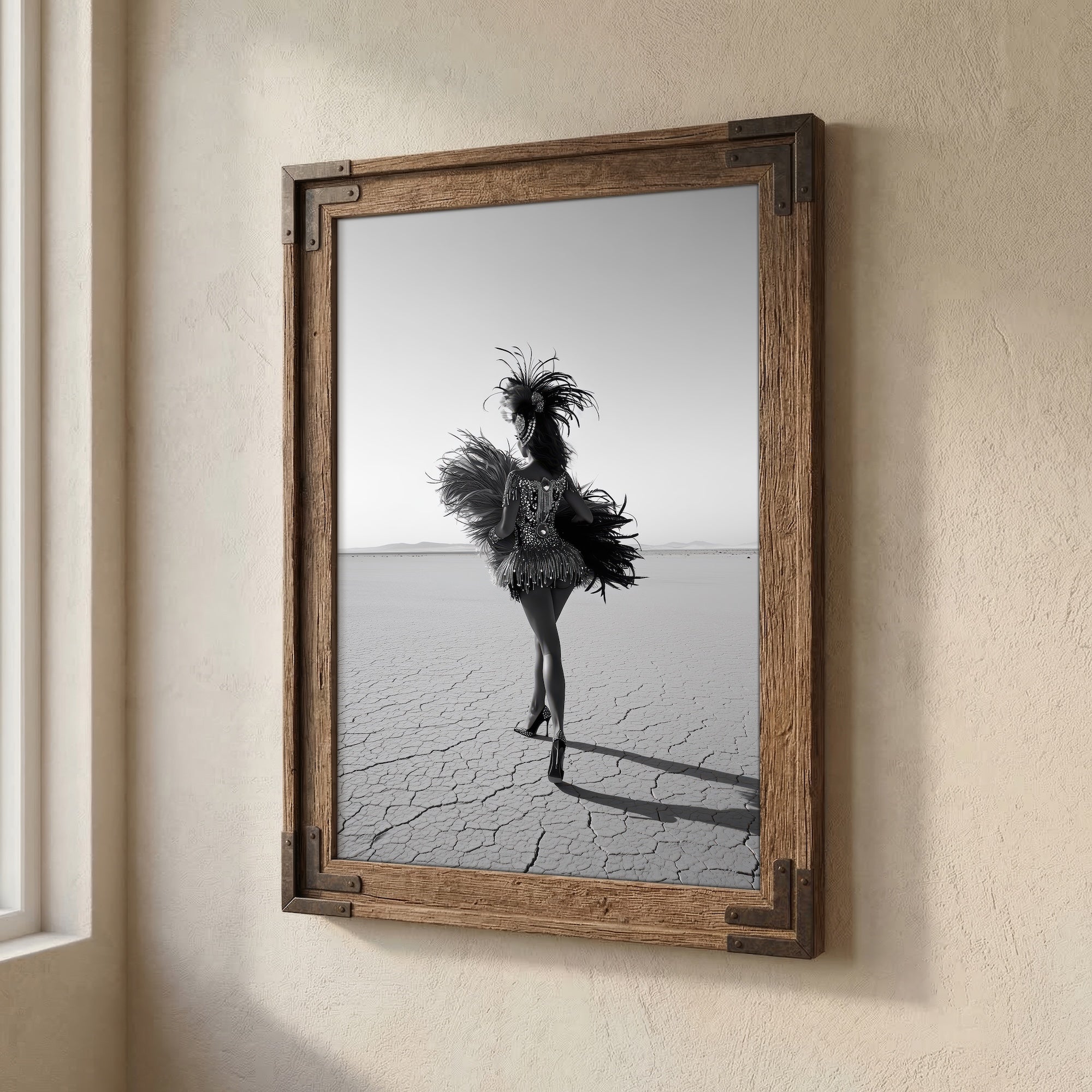 Las Vegas Showgirl: Black & White Desert Photo Style Art Print