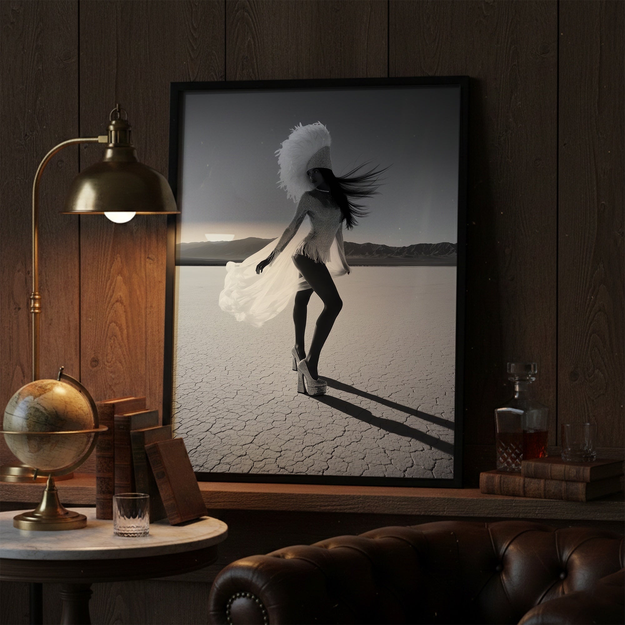 Las Vegas Showgirl: Black & White Disco Inspired Desert Art Print