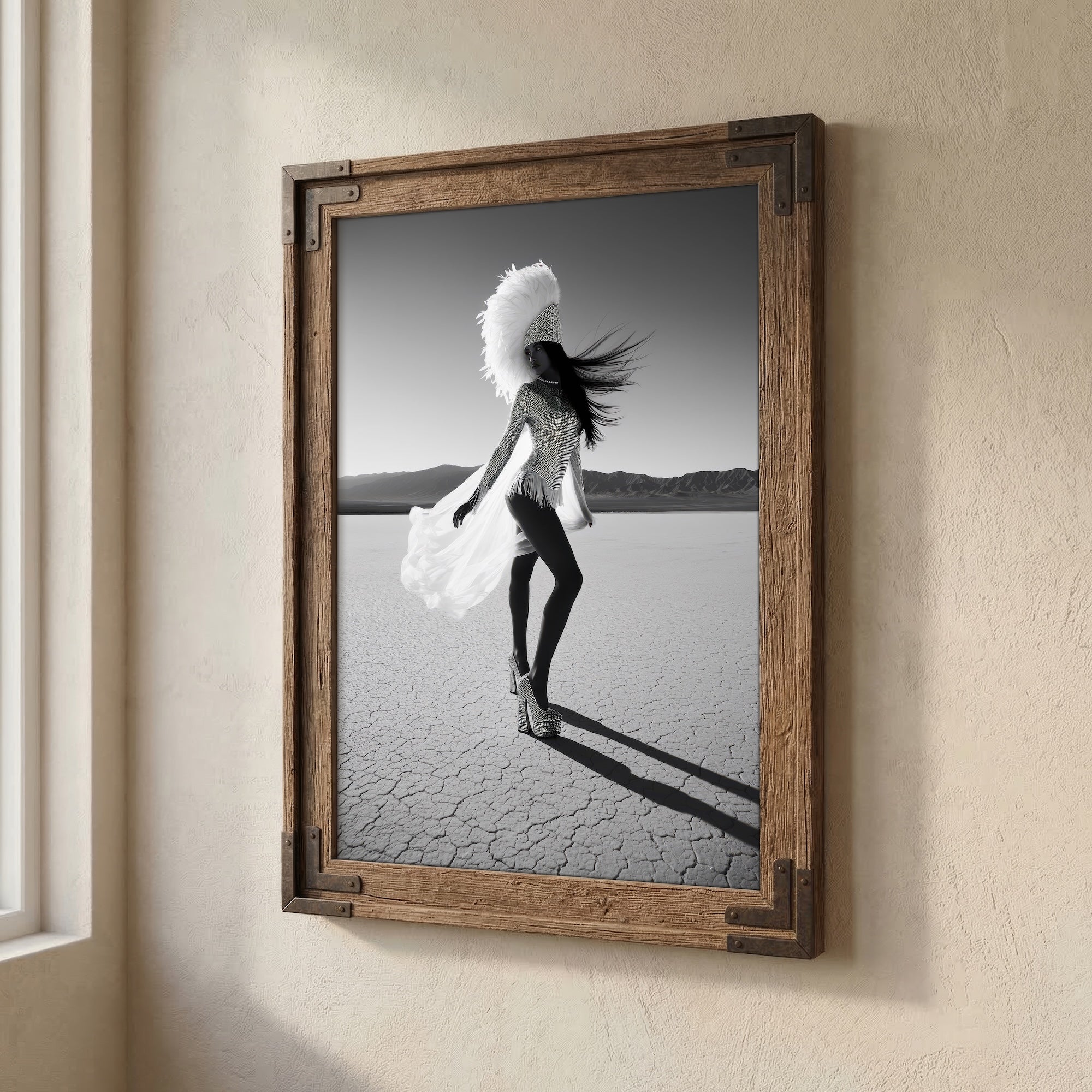 Las Vegas Showgirl: Black & White Disco Inspired Desert Art Print