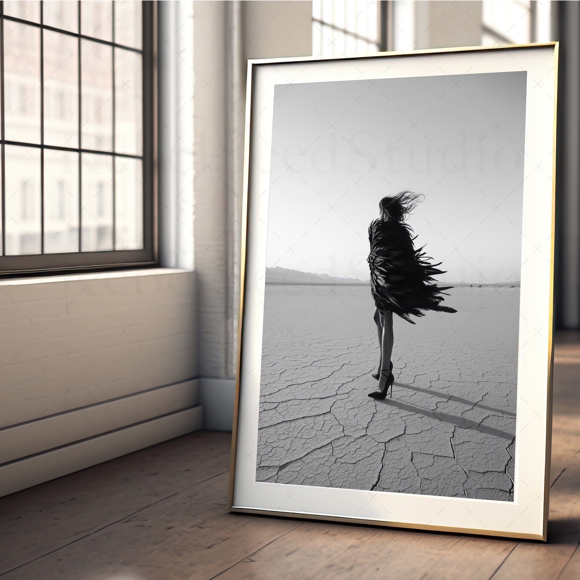 Las Vegas Showgirl: Feather Costume - Black & White Desert Photograph (Art Print)