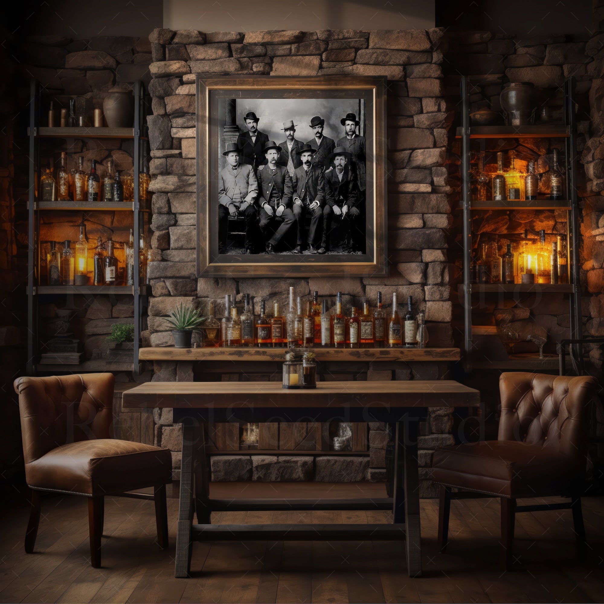 Dodge City Peace Commission: Wyatt Earp, Bat Masterson, Luke Short, Charlie Bassett - Vintage Old West Black & White Photograph (Art Print)