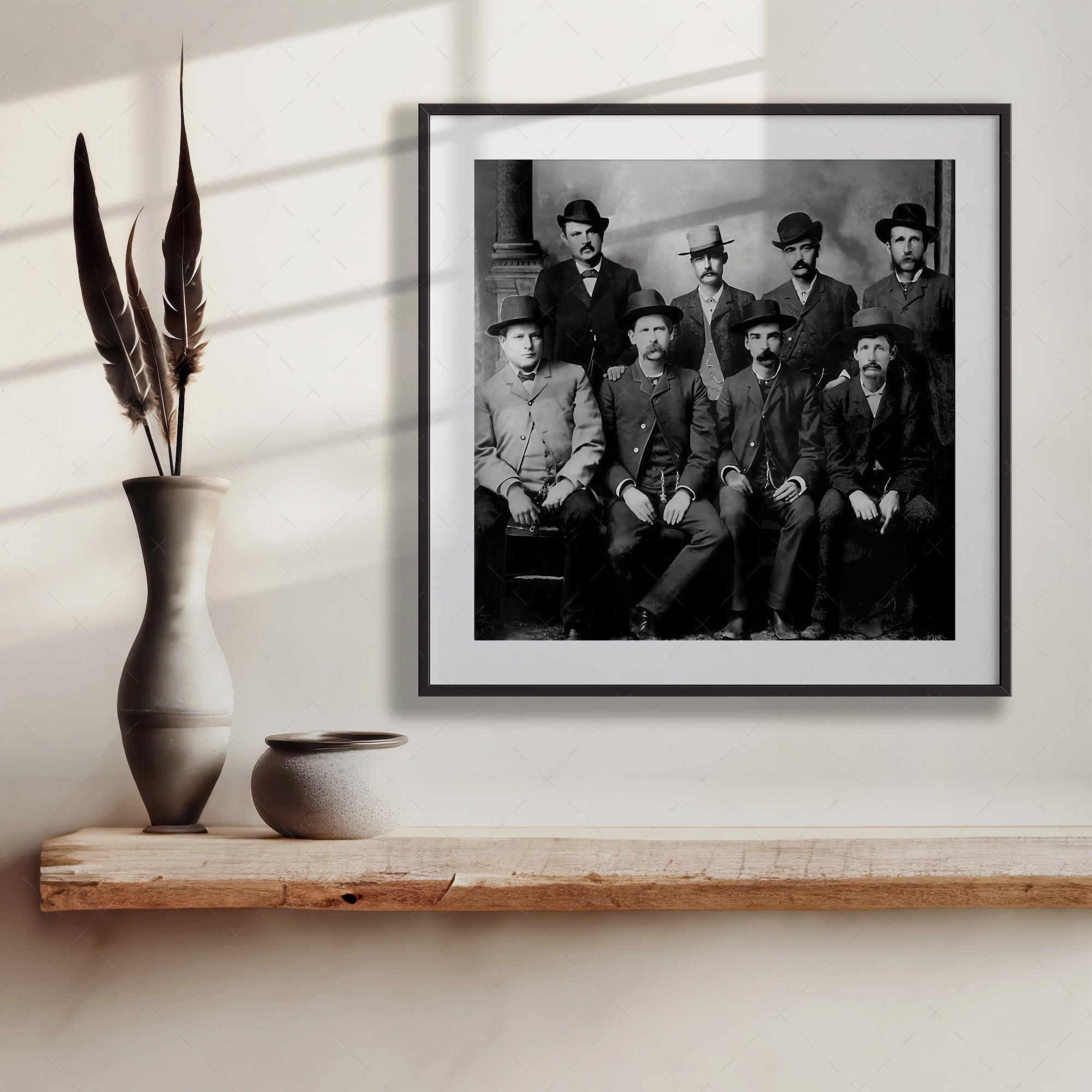 Dodge City Peace Commission: Wyatt Earp, Bat Masterson, Luke Short, Charlie Bassett - Vintage Old West Black & White Photograph (Art Print)
