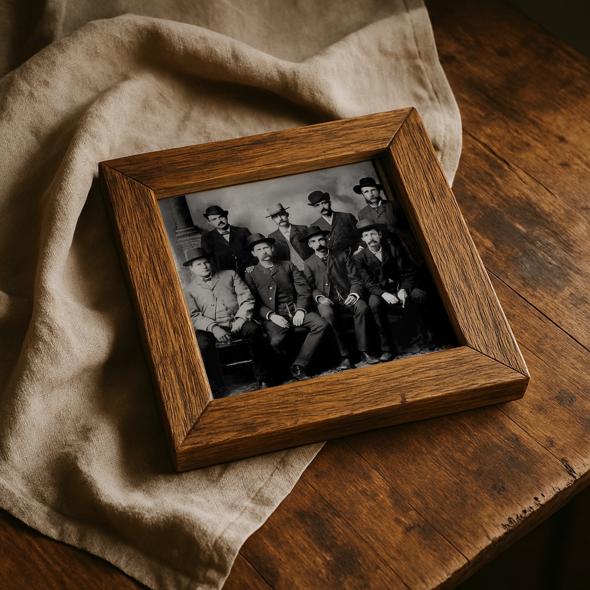 Dodge City Peace Commission: Wyatt Earp, Bat Masterson, Luke Short, Charlie Bassett - Vintage Old West Black & White Photograph (Art Print)
