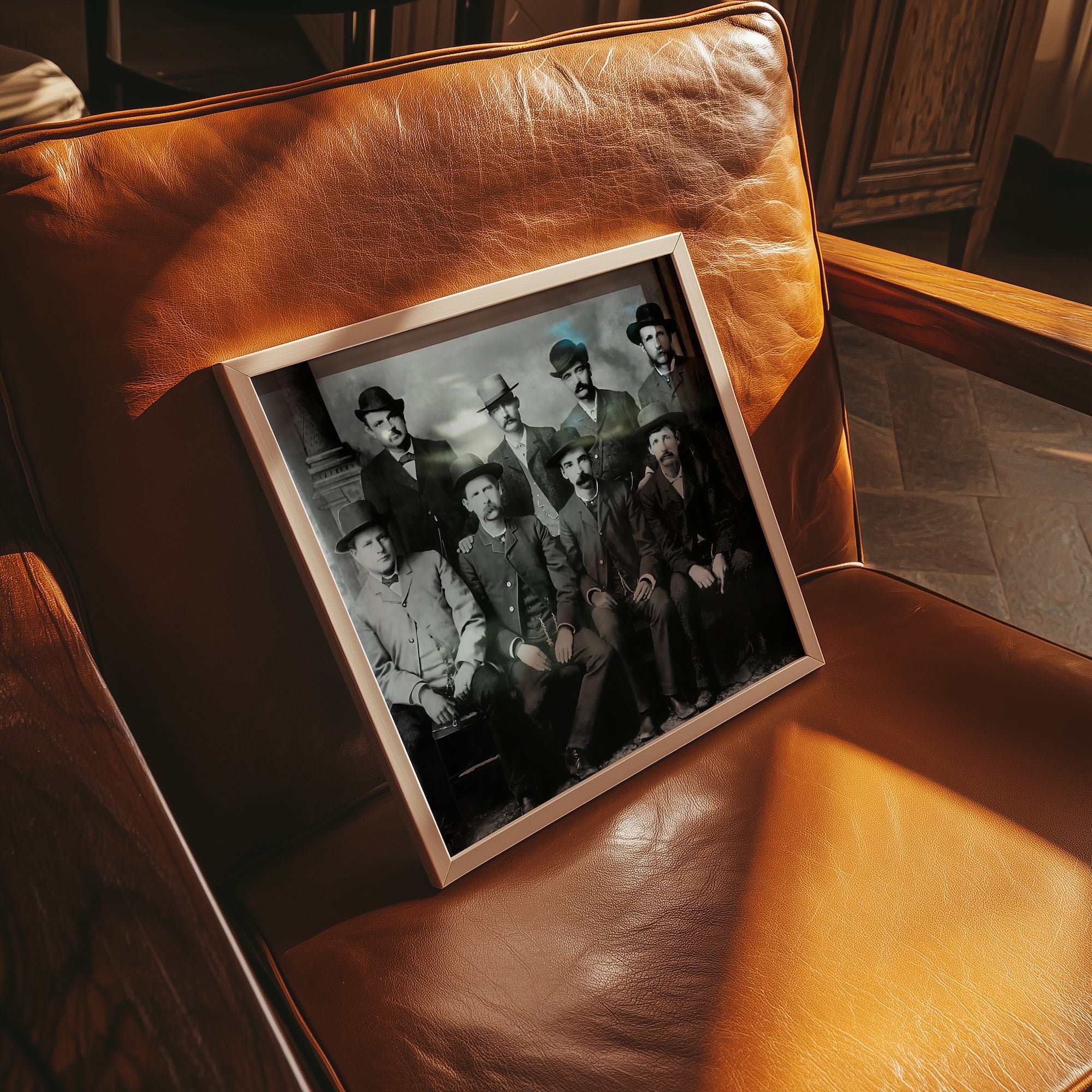 Dodge City Peace Commission: Wyatt Earp, Bat Masterson, Luke Short, Charlie Bassett - Vintage Old West Black & White Photograph (Art Print)
