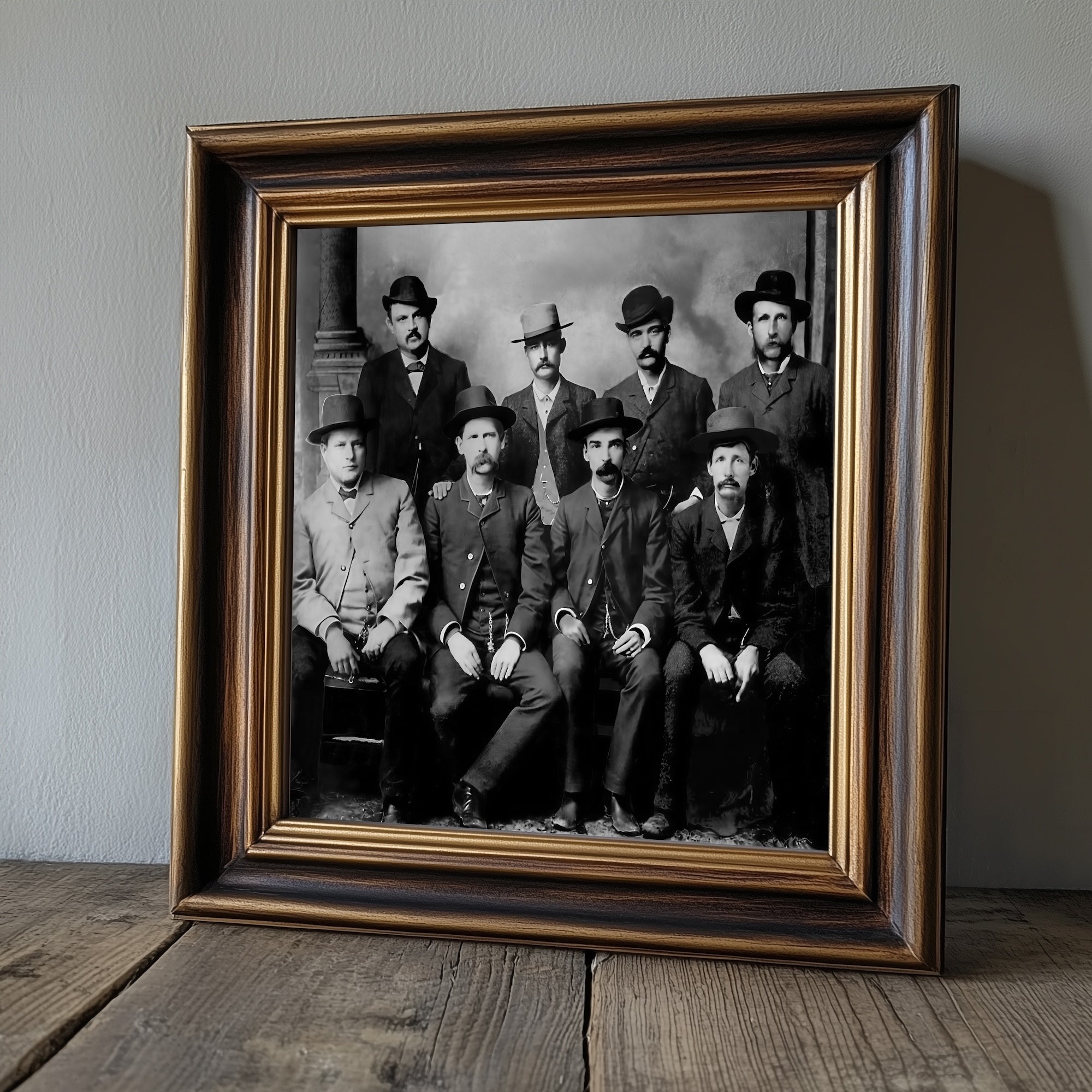 Dodge City Peace Commission: Wyatt Earp, Bat Masterson, Luke Short, Charlie Bassett - Vintage Old West Black & White Photograph (Art Print)