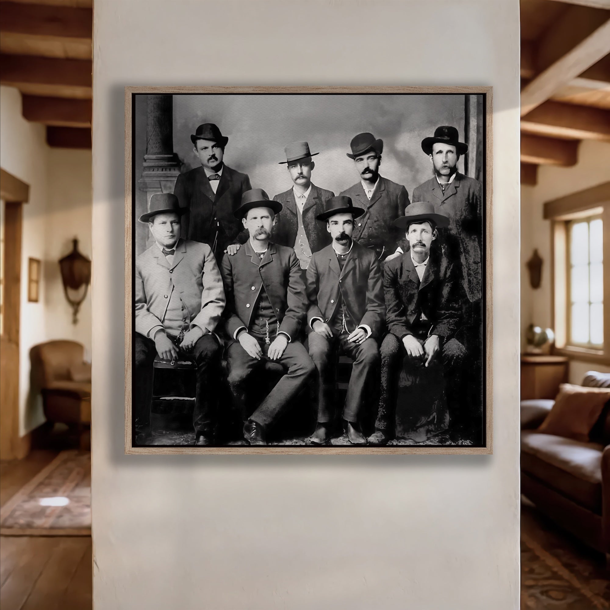 Dodge City Peace Commission: Wyatt Earp, Bat Masterson, Luke Short, Charlie Bassett - Vintage Old West Black & White Photograph (Art Print)