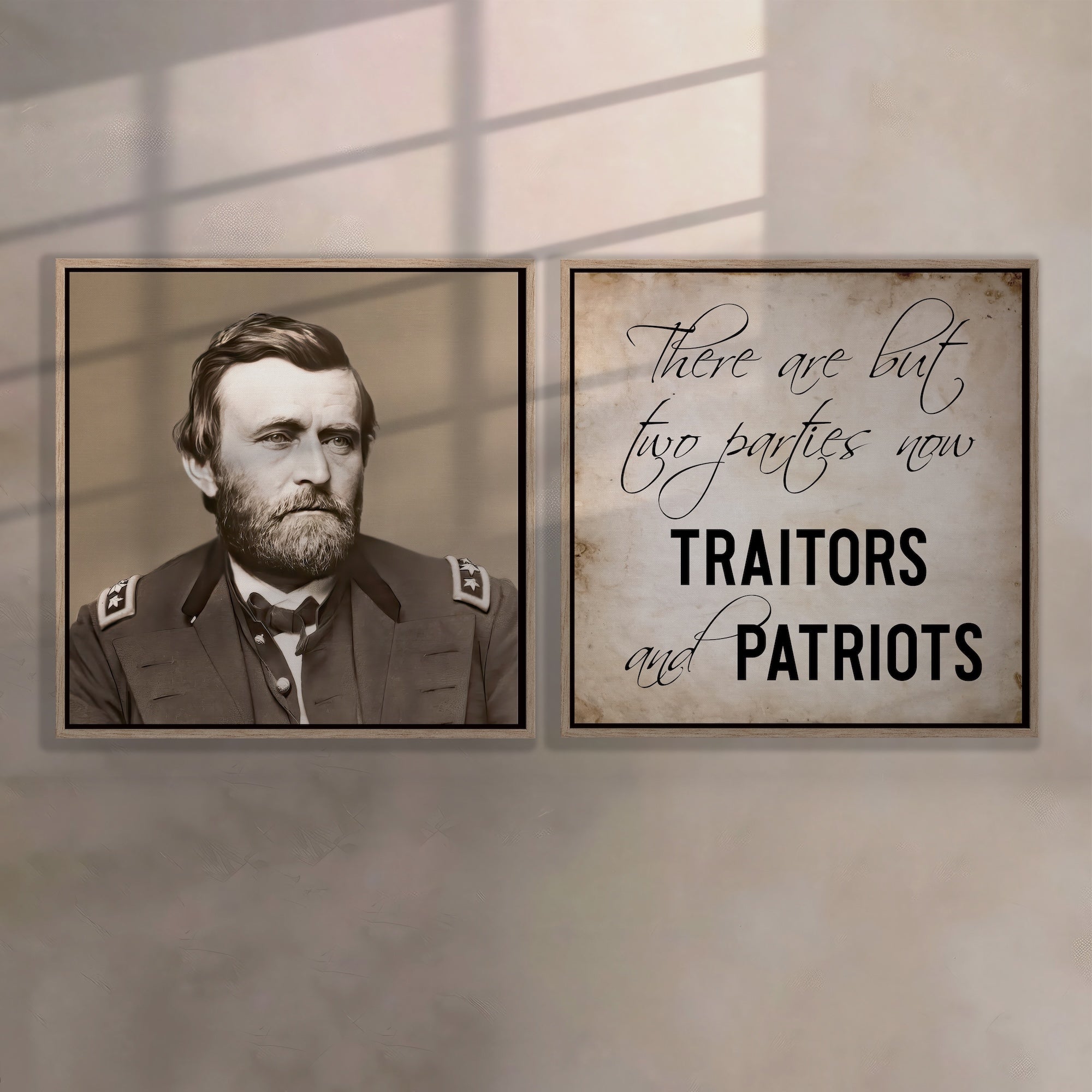 General Ulysses S. Grant Vintage Sepia Tone Photograph & Civil War Quote Bundle: There Are But Two Parties Now, Traitors & Patriots (Ready-to-Hang Canvas or Ready-to-Frame Fine Art Poster Print Set)