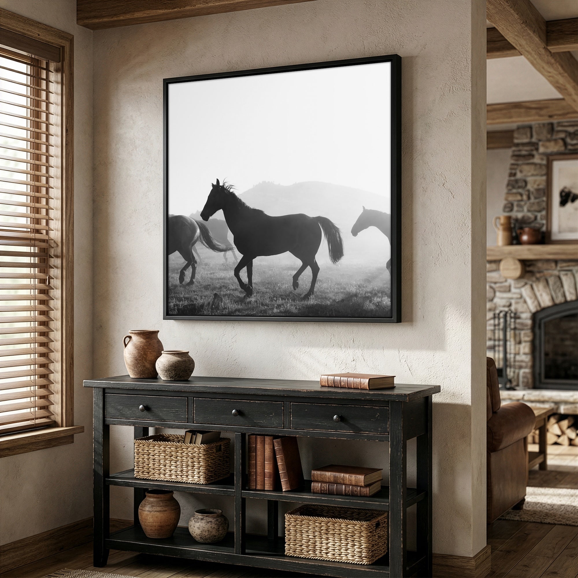 Horses: Western Black & White Photograph (Art Print)