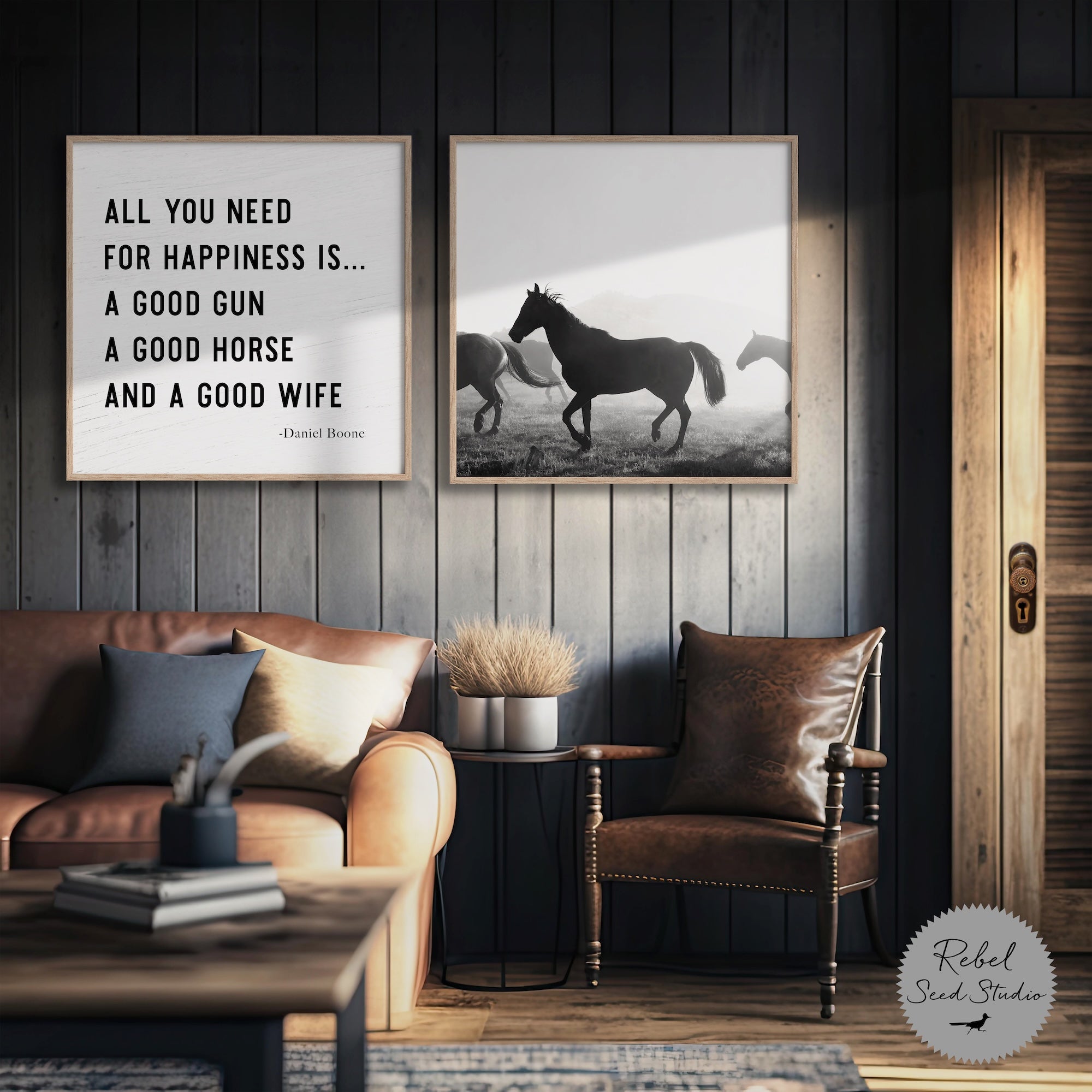 Horses | Daniel Boone Quote: All You Need For Happiness Is A Good Gun, A Good Horse & A Good Wife (Art Print Bundle)