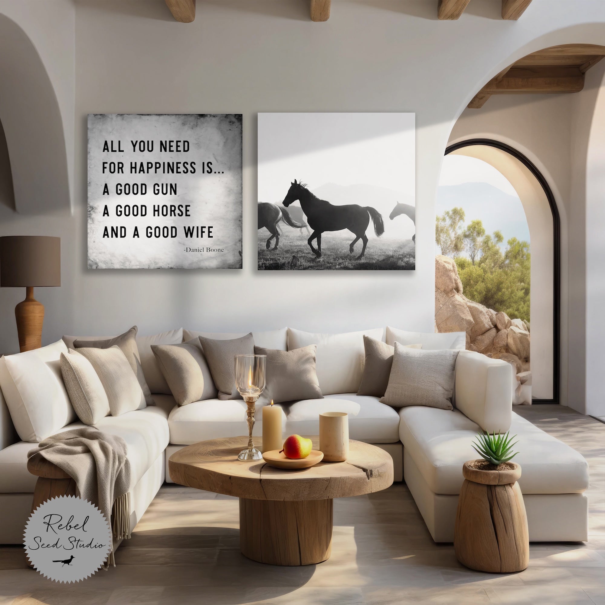 Horses | Daniel Boone Quote: All You Need For Happiness Is A Good Gun, A Good Horse & A Good Wife (Art Print Bundle)