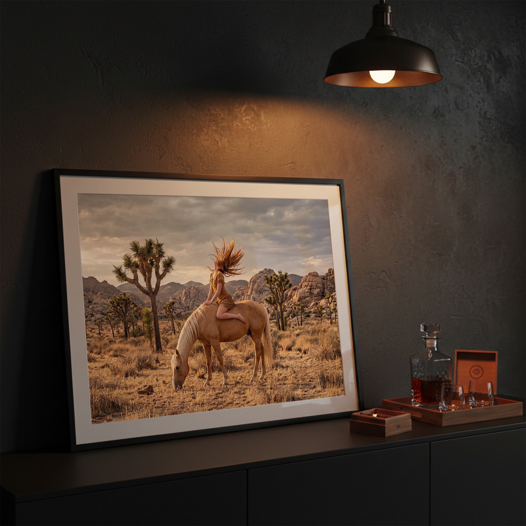 Joshua Tree Cowgirl: Western Woman on Horseback - California Desert Photo Art Print