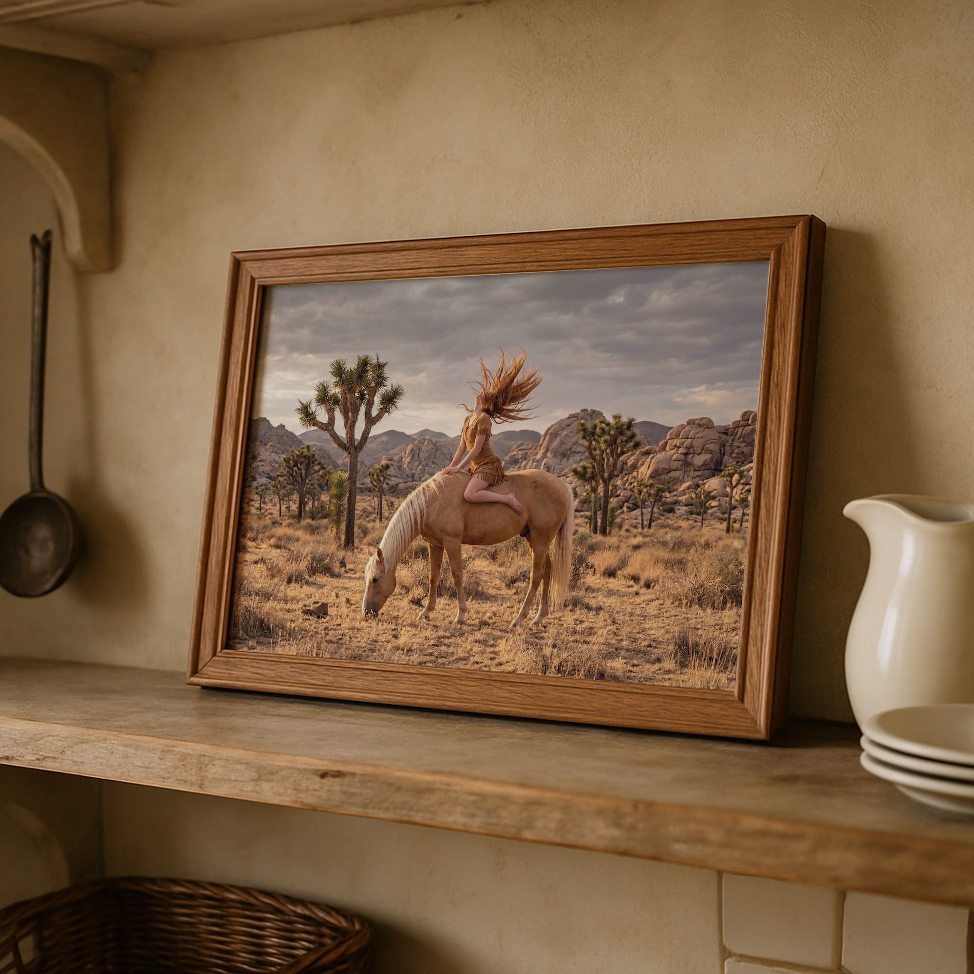 Joshua Tree Cowgirl: Western Woman on Horseback - California Desert Photo Art Print