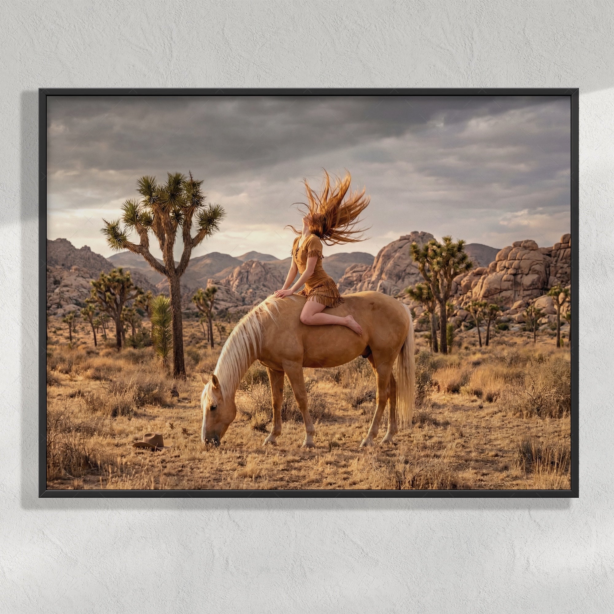 Joshua Tree Cowgirl: Western Woman on Horseback - California Desert Photo Art Print