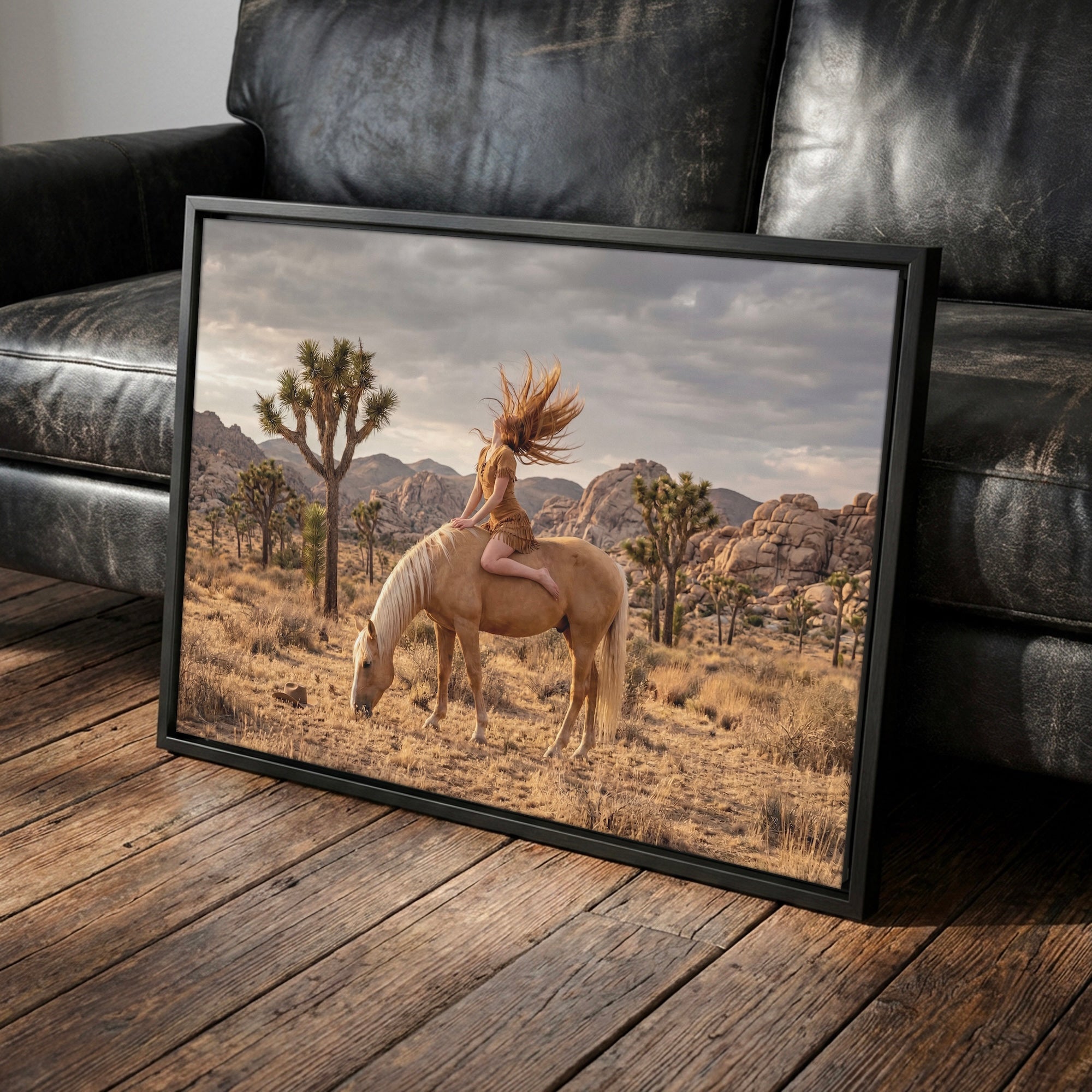 Joshua Tree Cowgirl: Western Woman on Horseback - California Desert Photo Art Print