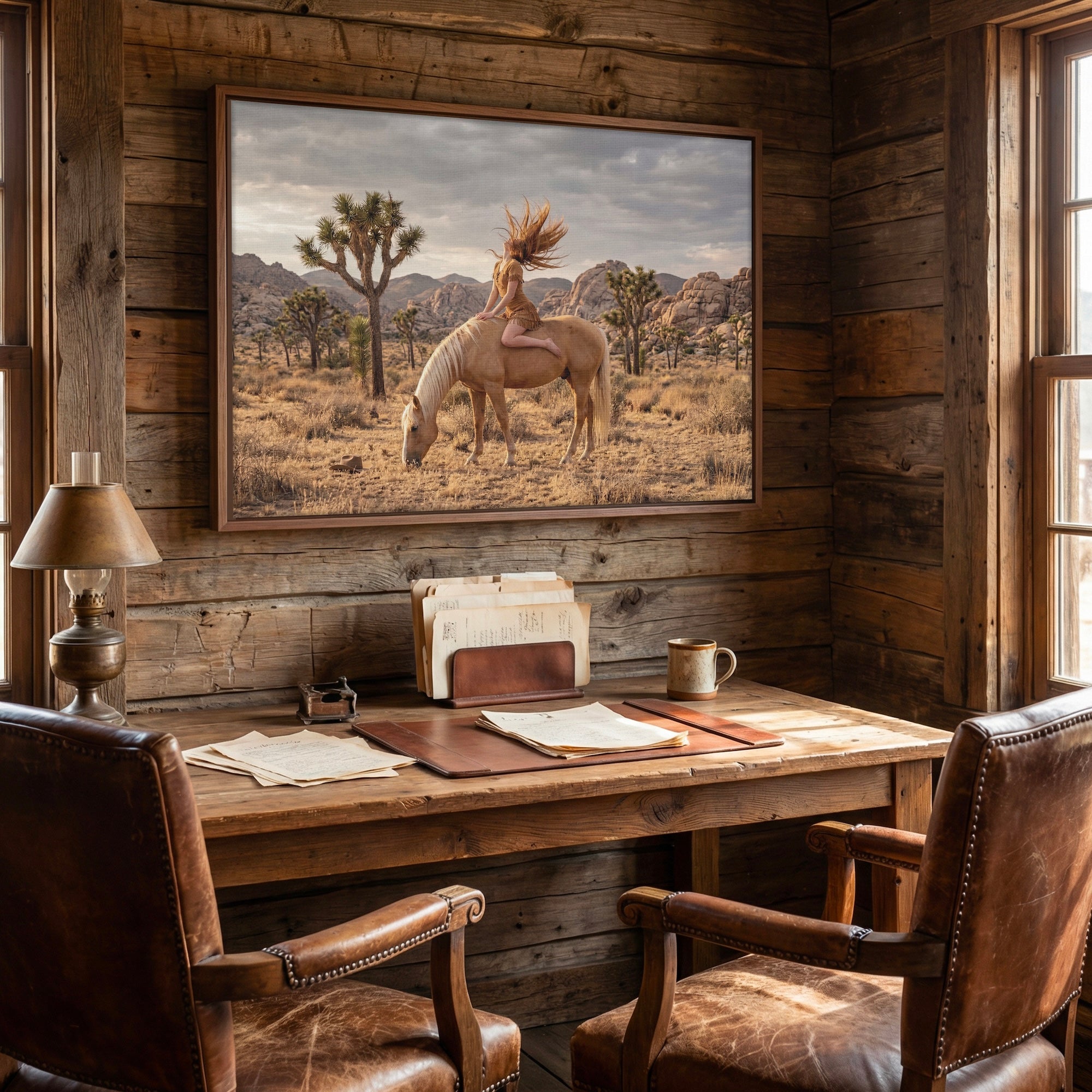 Joshua Tree Cowgirl: Western Woman on Horseback - California Desert Photo Art Print