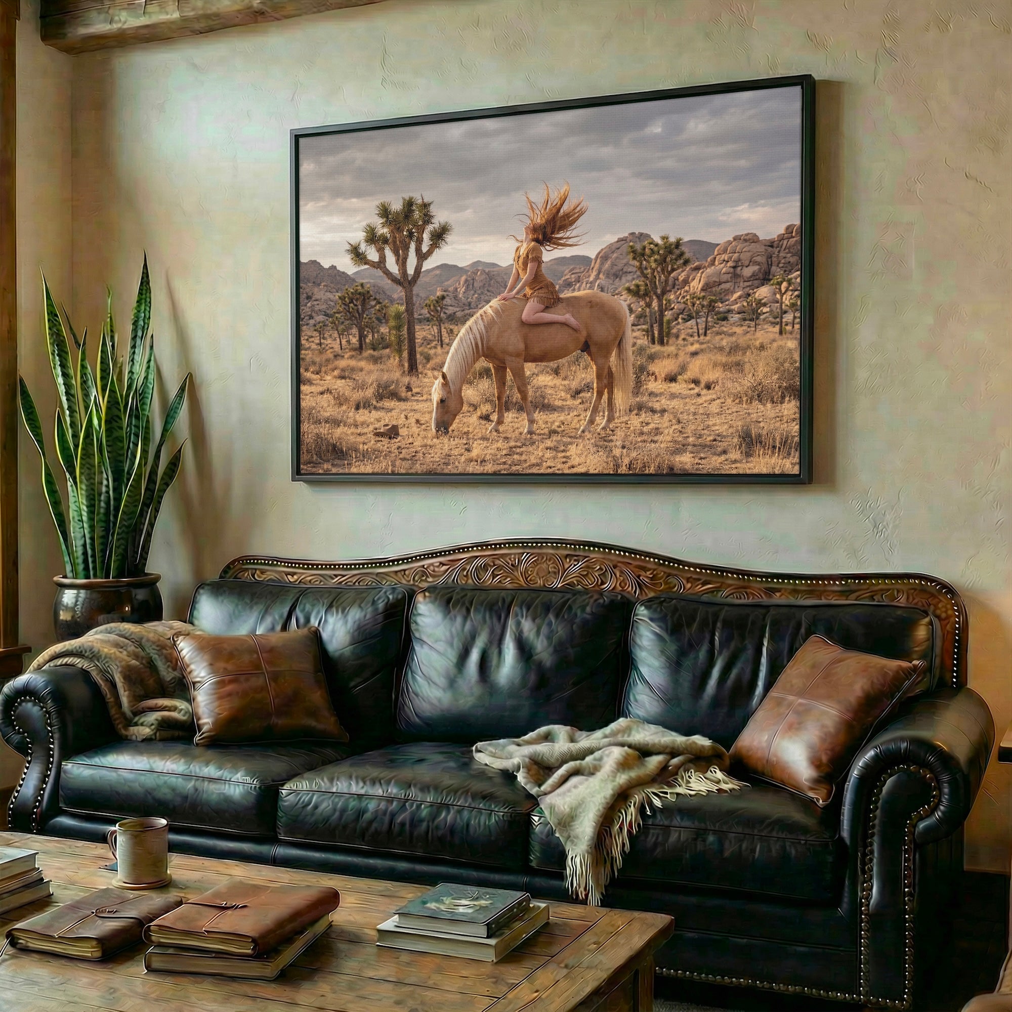 Joshua Tree Cowgirl: Western Woman on Horseback - California Desert Photo Art Print