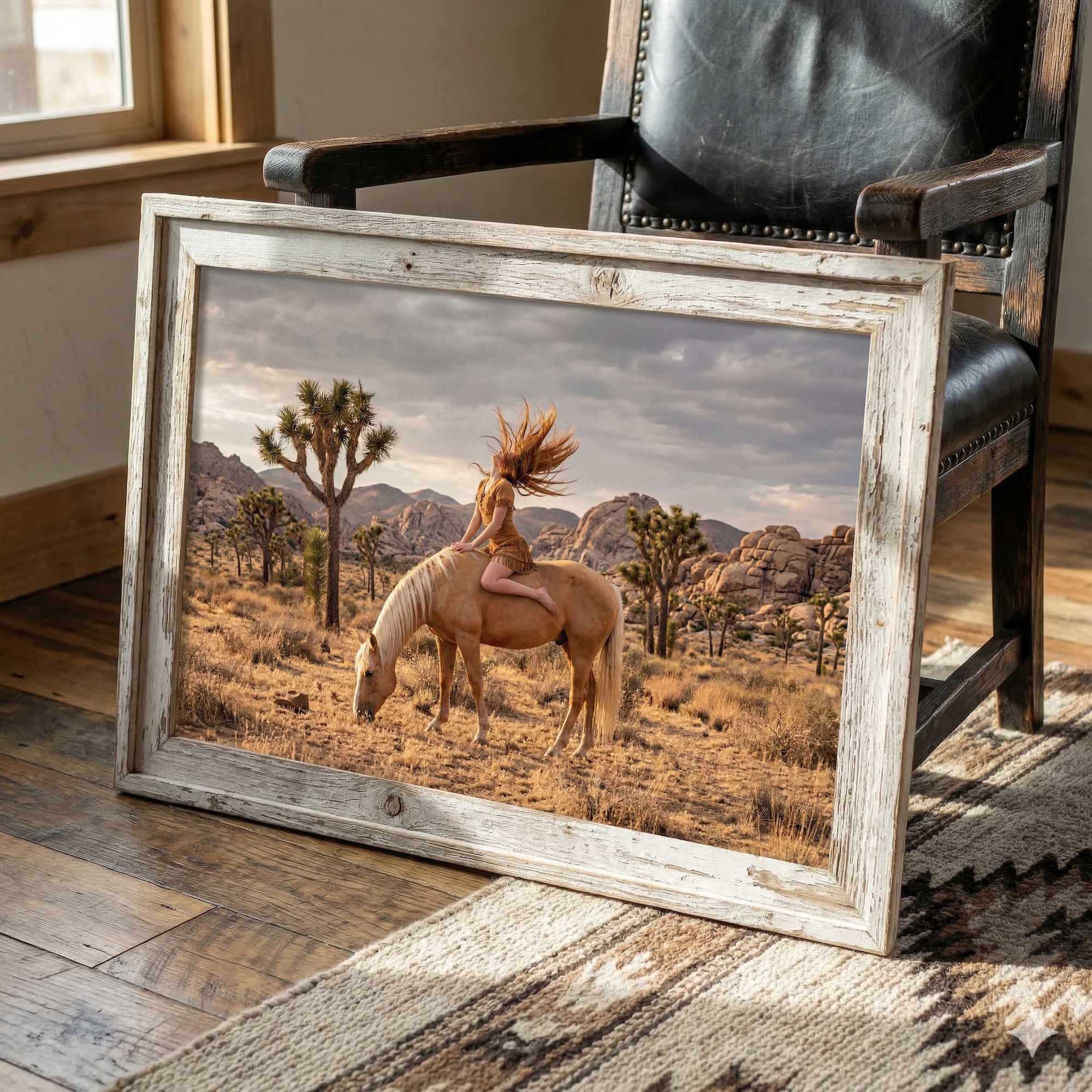 Joshua Tree Cowgirl: Western Woman on Horseback - California Desert Photo Art Print
