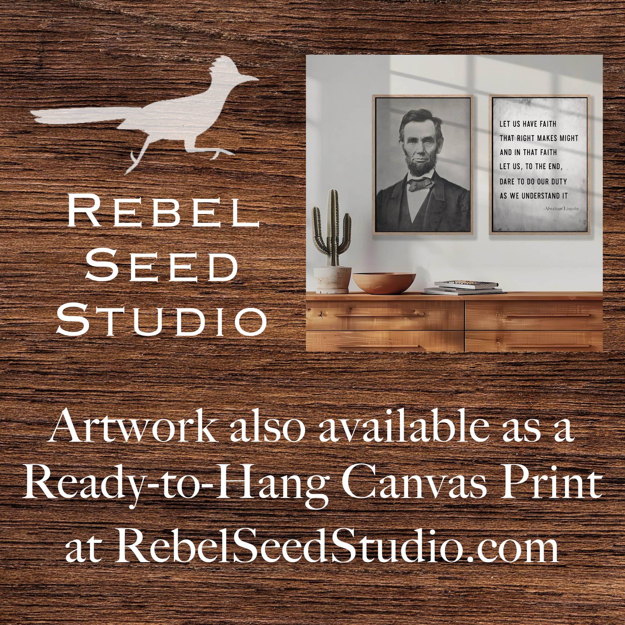 Abraham Lincoln: Restored Vintage Black & White Photograph and Right Makes Might Quote Bundle (Ready-to-Frame Fine Art Poster Print Set)