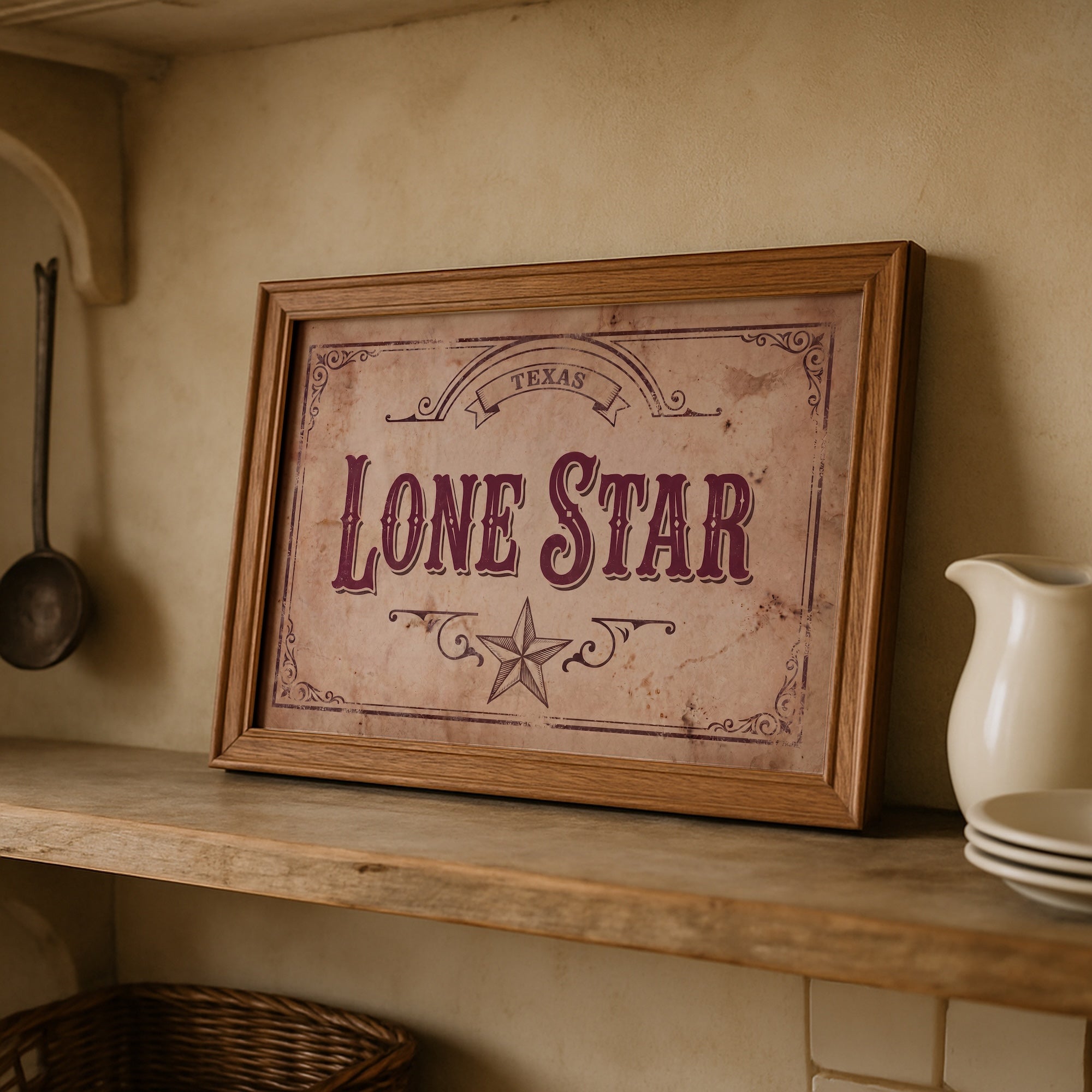 Lone Star: Vintage Old West Texas Sign - Western Frontier Art Print