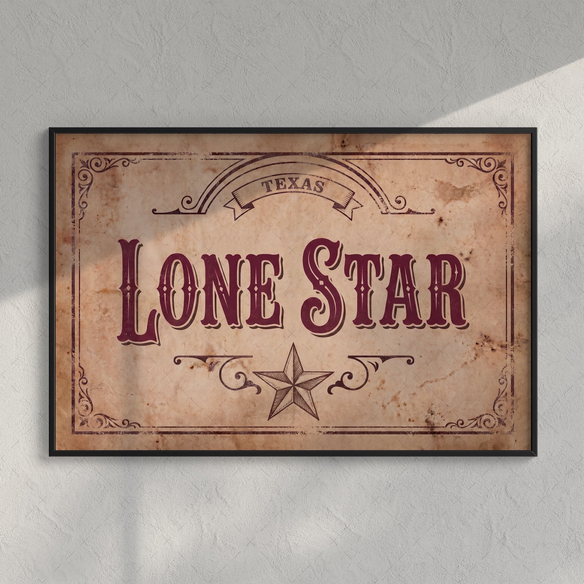 Lone Star: Vintage Old West Texas Sign - Western Frontier Art Print