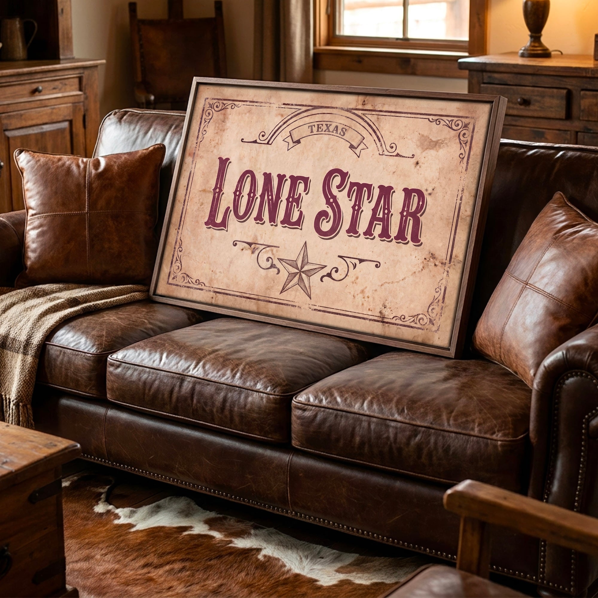 Lone Star: Vintage Old West Texas Sign - Western Frontier Art Print