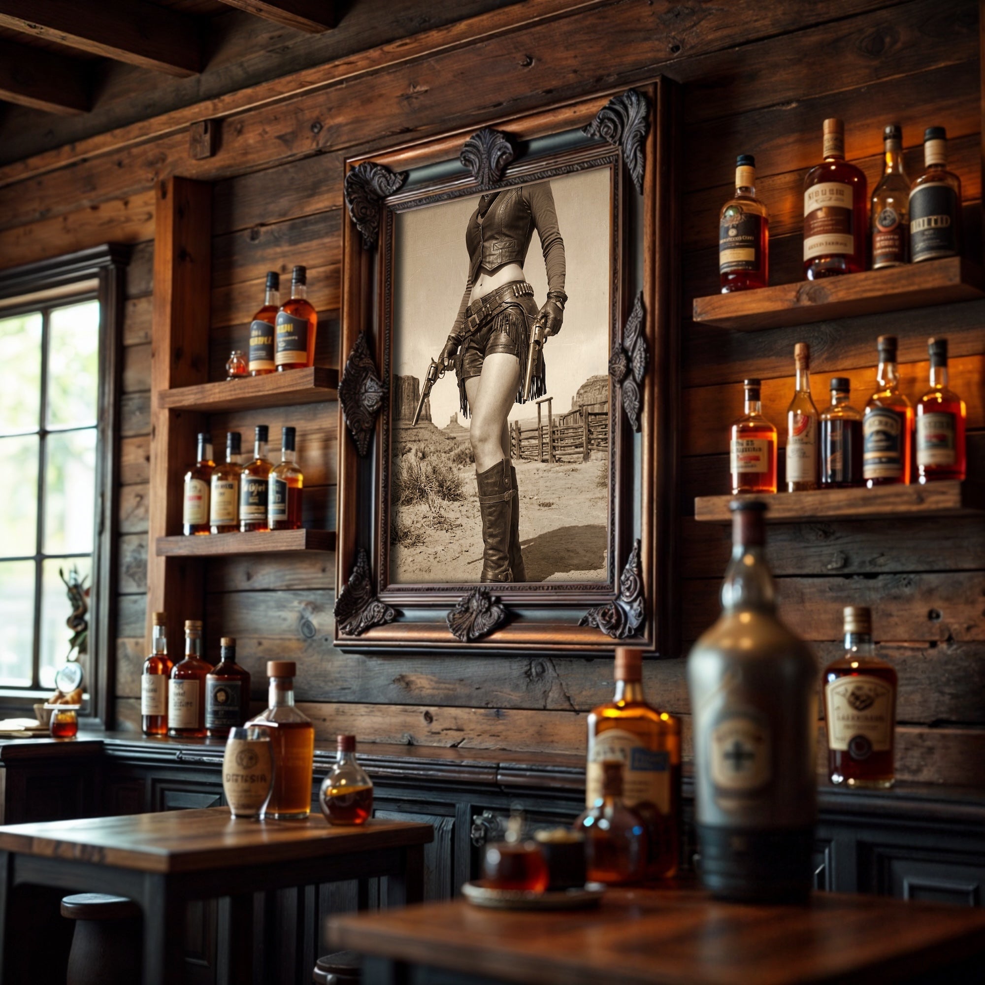 Modern Old West Outlaw Cowgirl: Vintage Sepia Art Print
