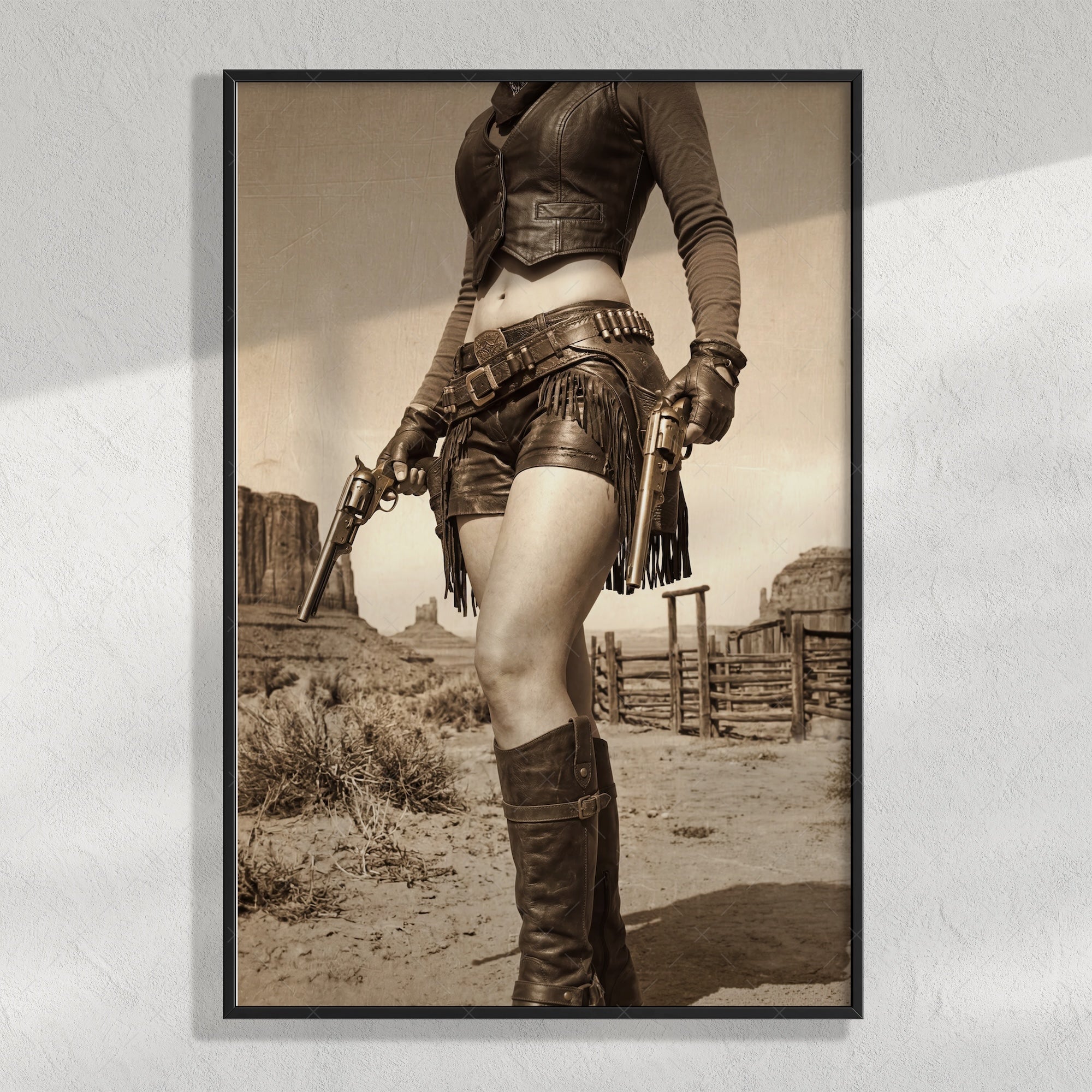 Modern Old West Outlaw Cowgirl: Vintage Style Sepia Photo (Art Print)