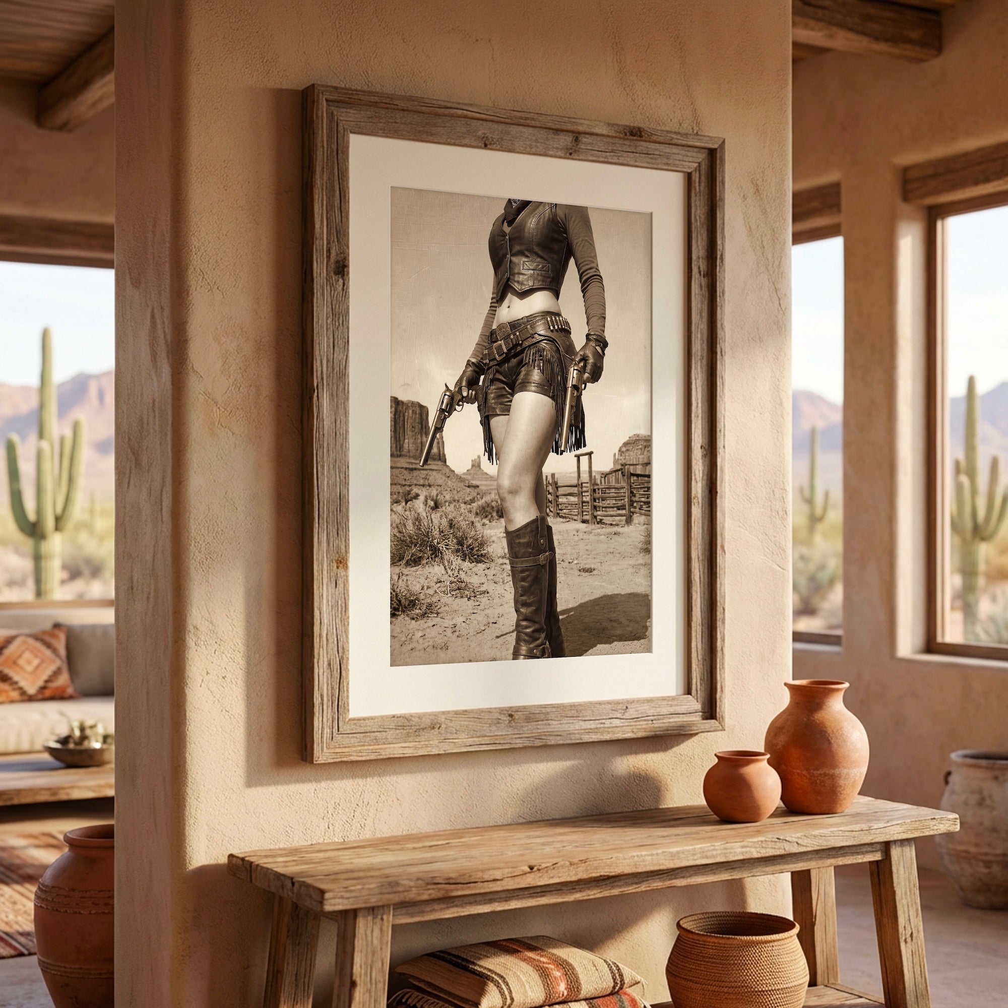 Modern Old West Outlaw Cowgirl: Vintage Sepia Art Print