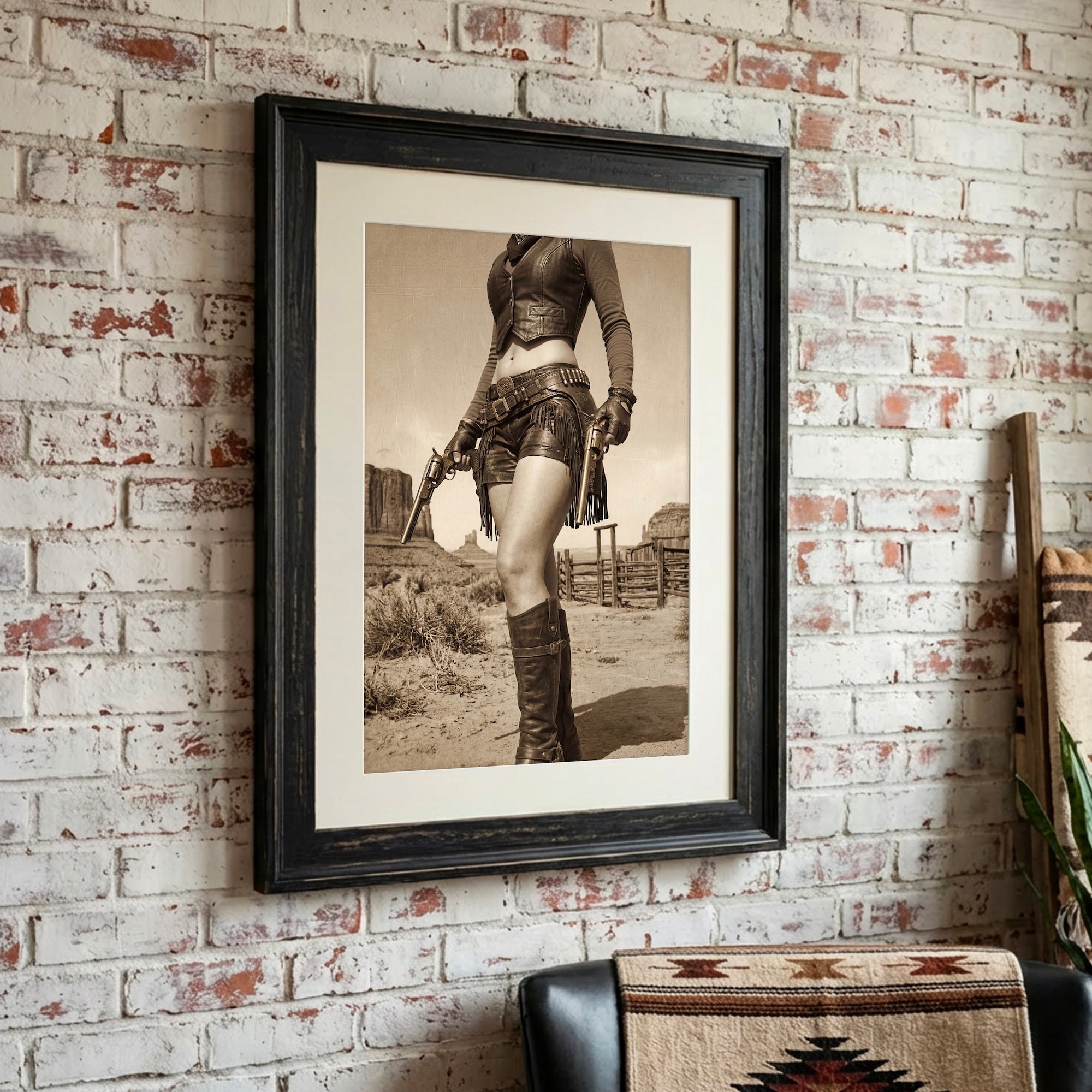 Modern Old West Outlaw Cowgirl: Vintage Sepia Art Print