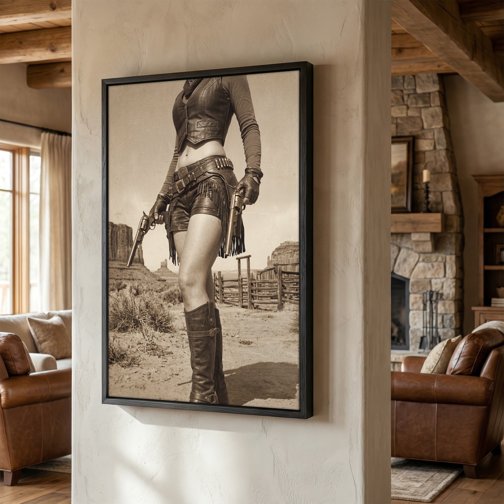 Modern Old West Outlaw Cowgirl: Vintage Sepia Art Print