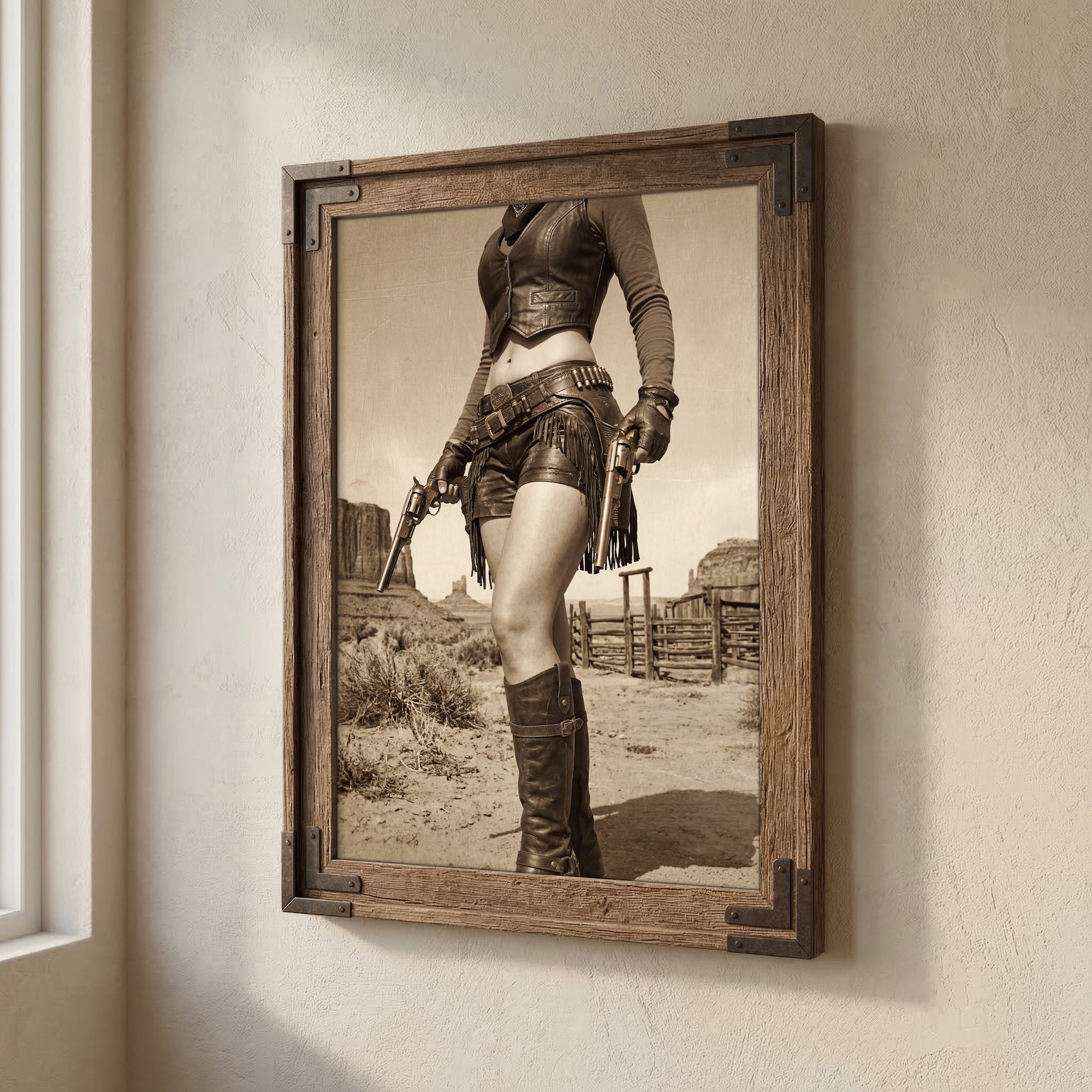 Modern Old West Outlaw Cowgirl: Vintage Sepia Art Print