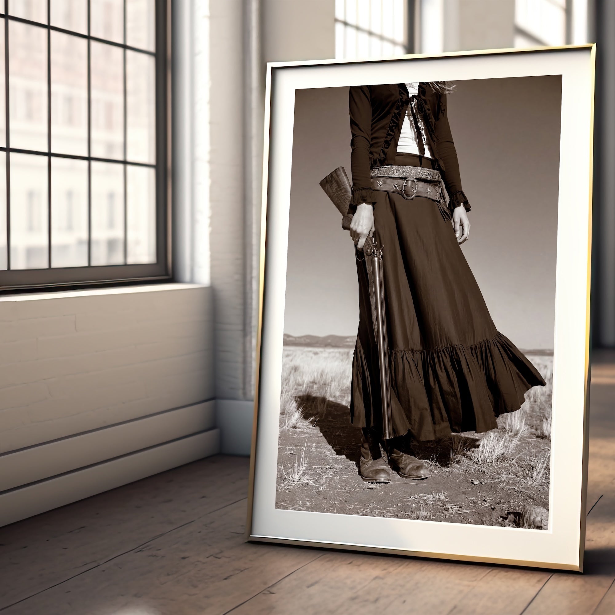Prairie Cowgirl: Vintage Old West Black & White Art Print