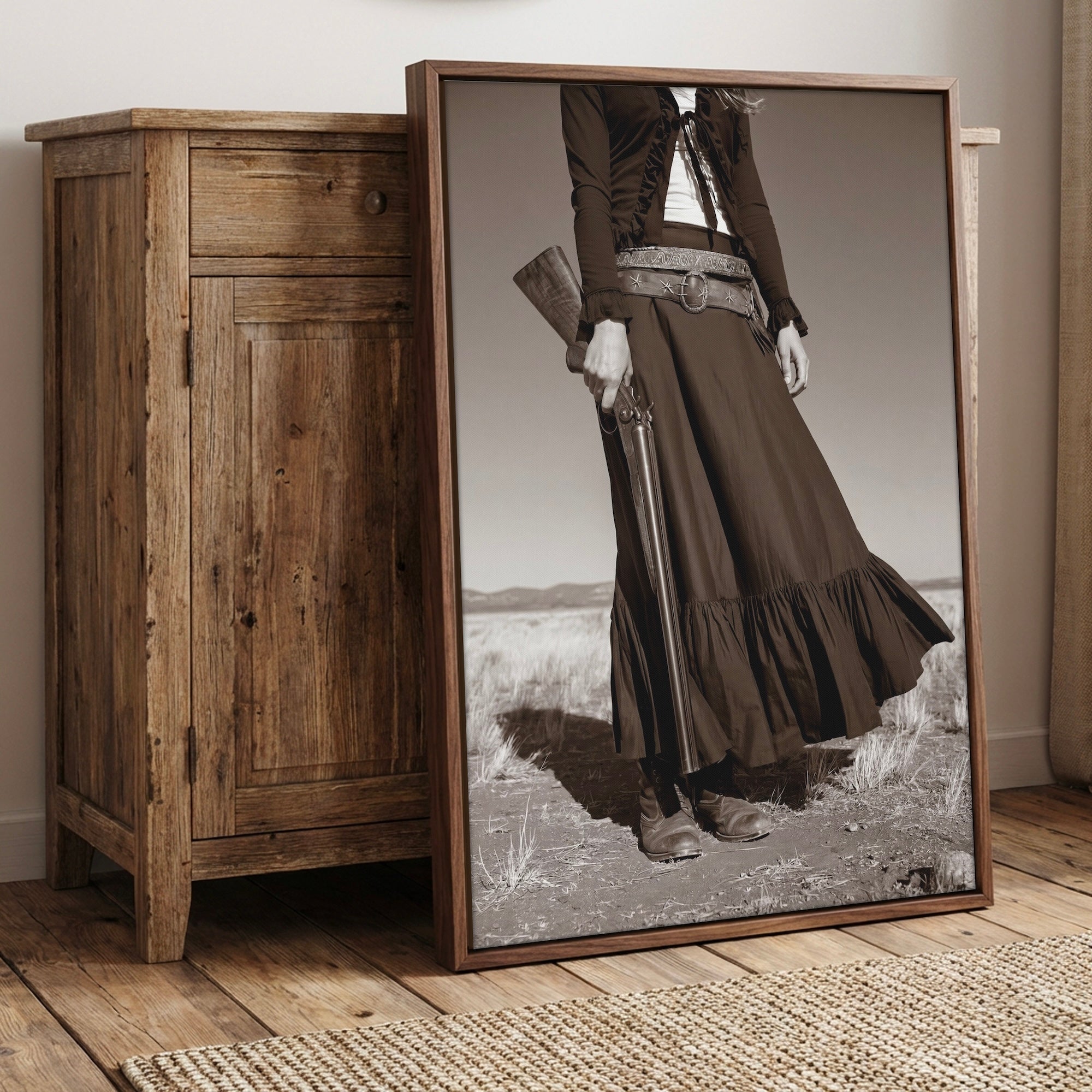 Prairie Cowgirl: Vintage Old West Black & White Art Print