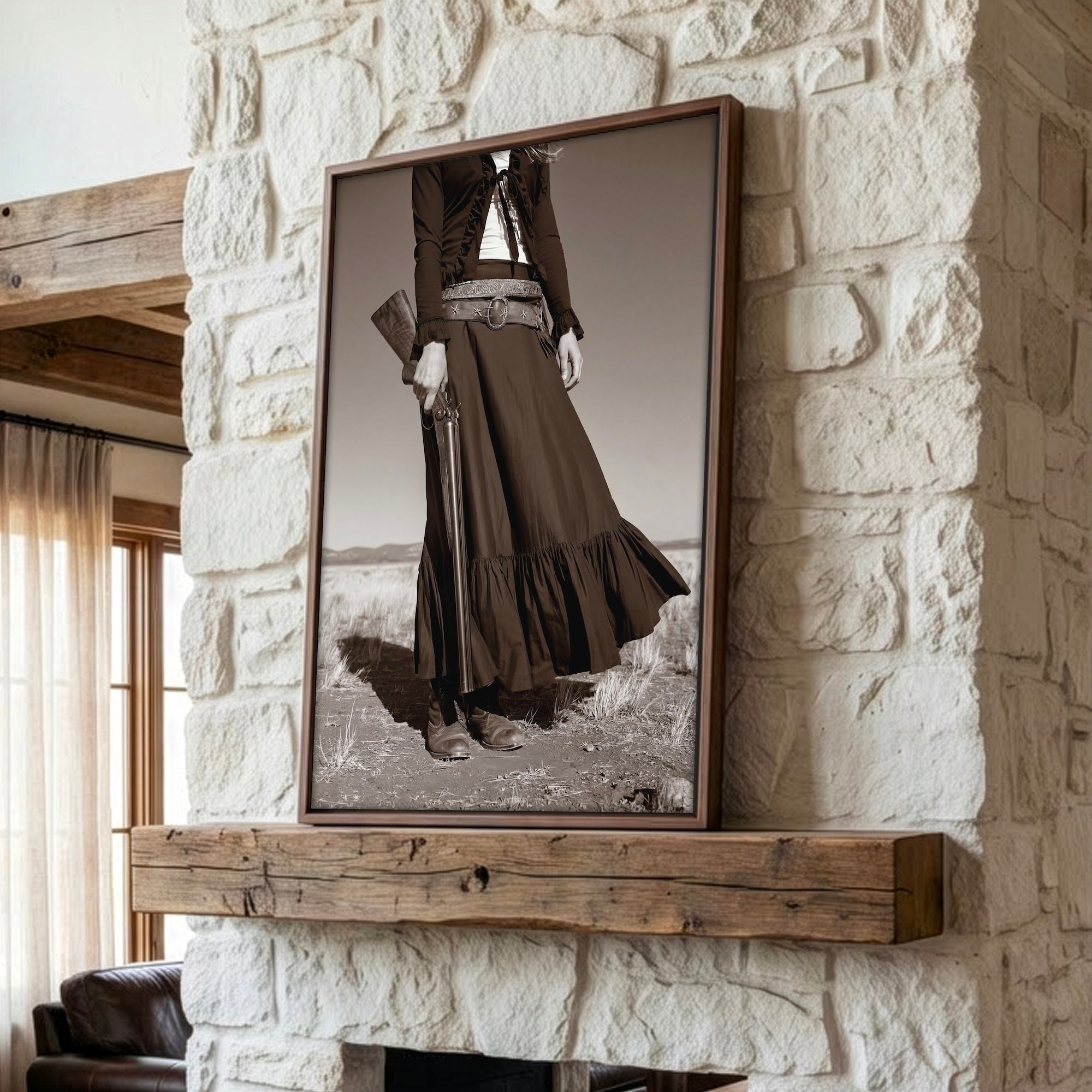 Prairie Cowgirl: Vintage Old West Black & White Art Print