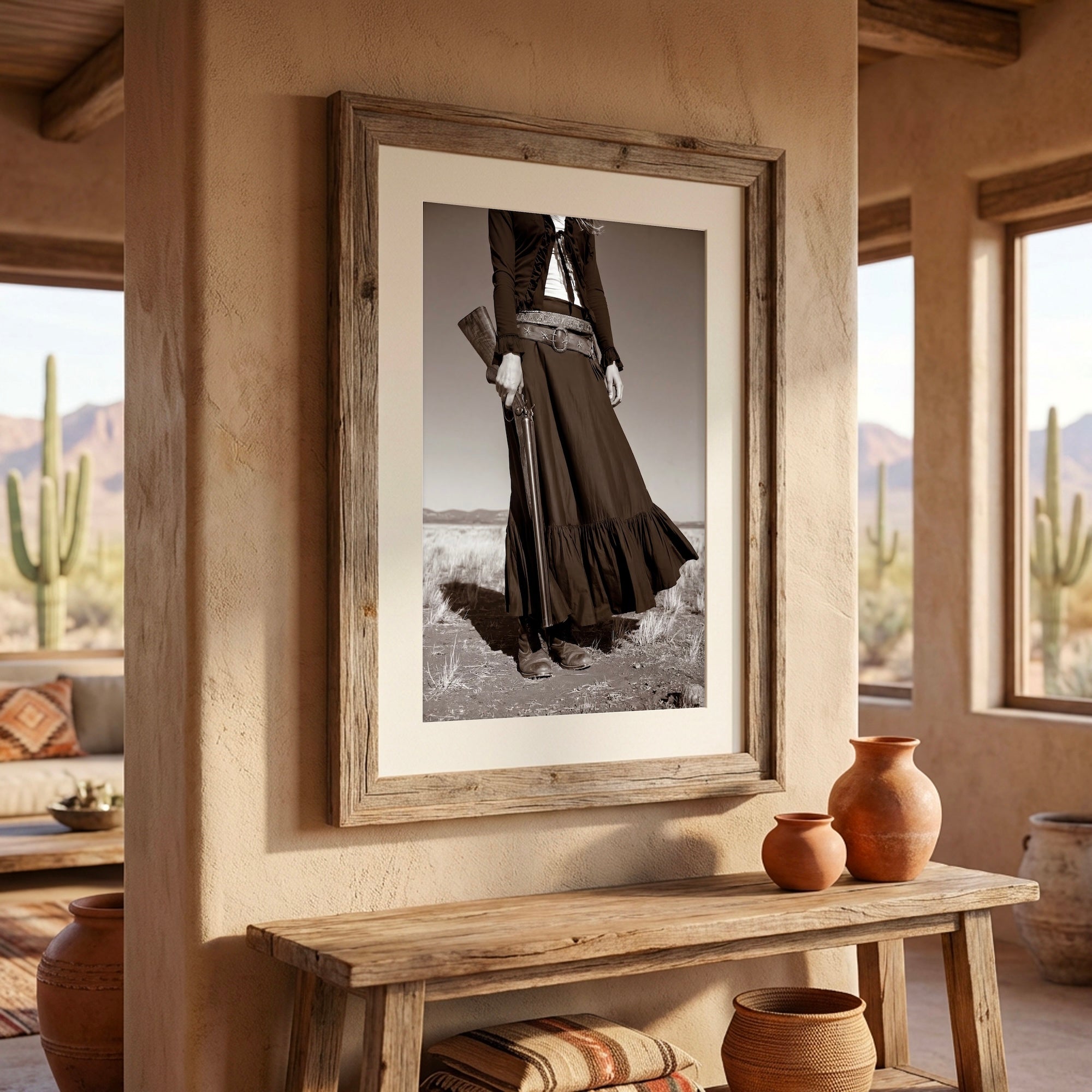 Prairie Cowgirl: Vintage Old West Black & White Art Print