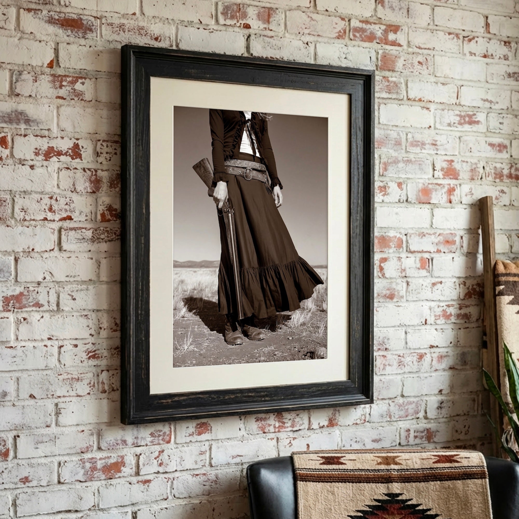 Prairie Cowgirl: Vintage Old West Black & White Art Print