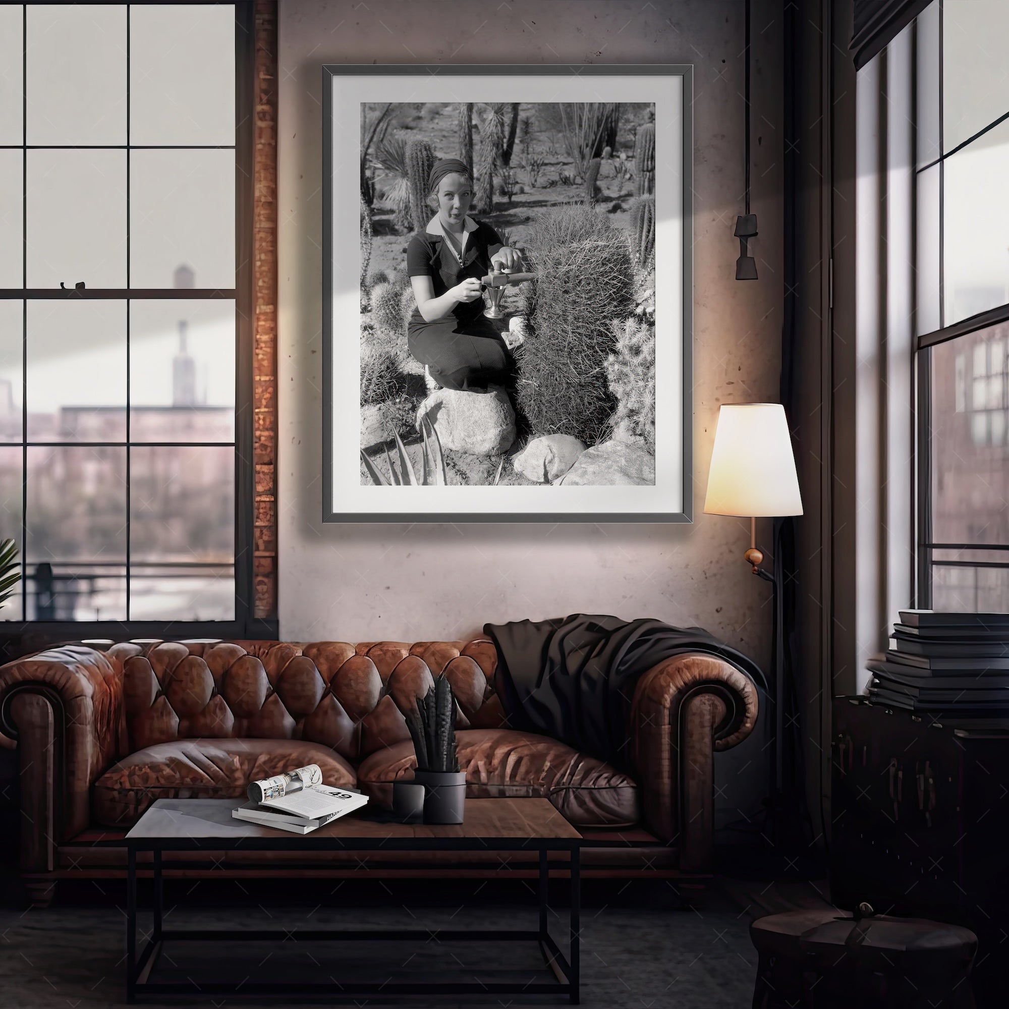 Prohibition in Palm Springs: Spiking the Barrel Cactus - Funny Vintage Black & White Photograph (Art Print)