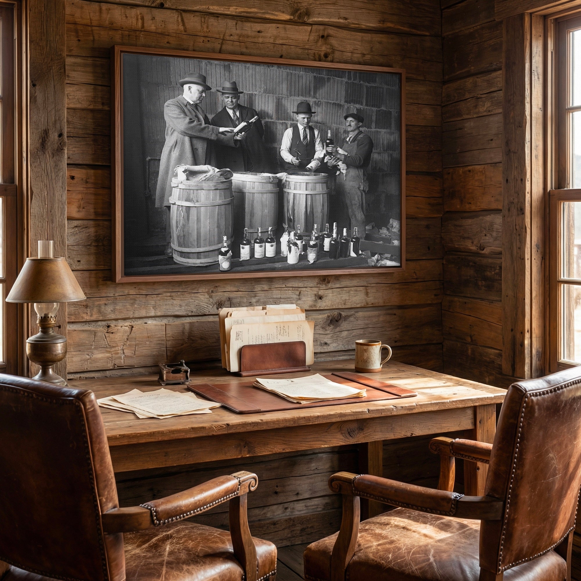 Prohibition: Seized Liquor - Vintage Black & White Photograph (Art Print)